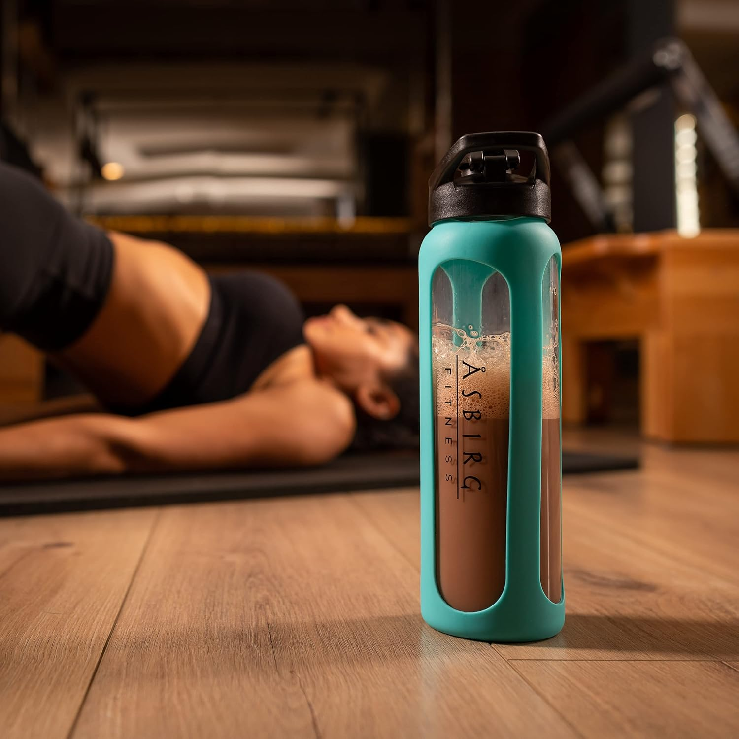 Asbirg Glass Protein Shaker 700 Ml - Bpa-Free, Leak-Proof & Robust - Protein Shaker with Borosilicate Glass Mixball - Drinking Bottle for Fitness & Sports | Aqua Blue image number 3