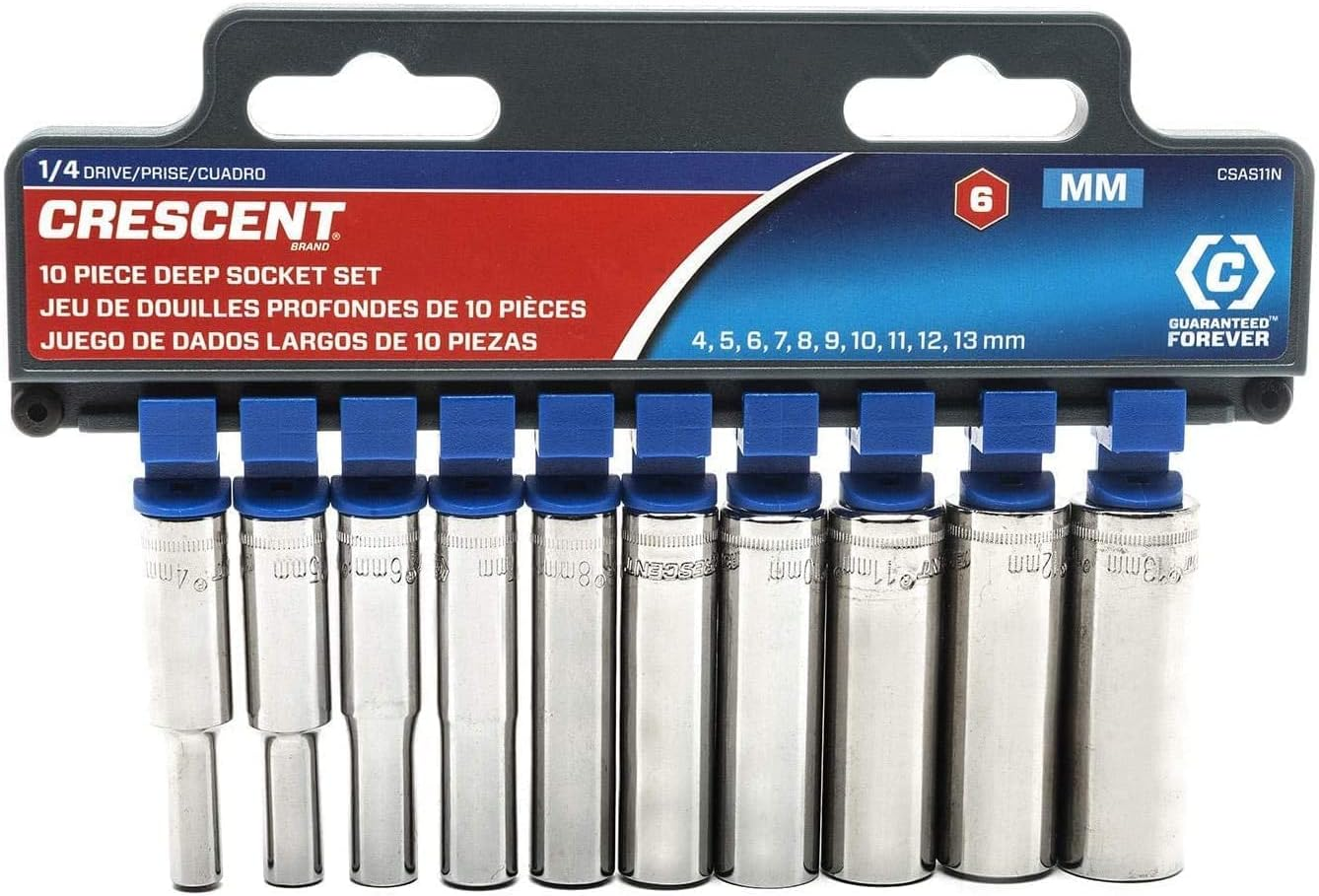 Crescent 1/4-Inch Drive 6 Point Deep Metric Socket 10-Pieces Set