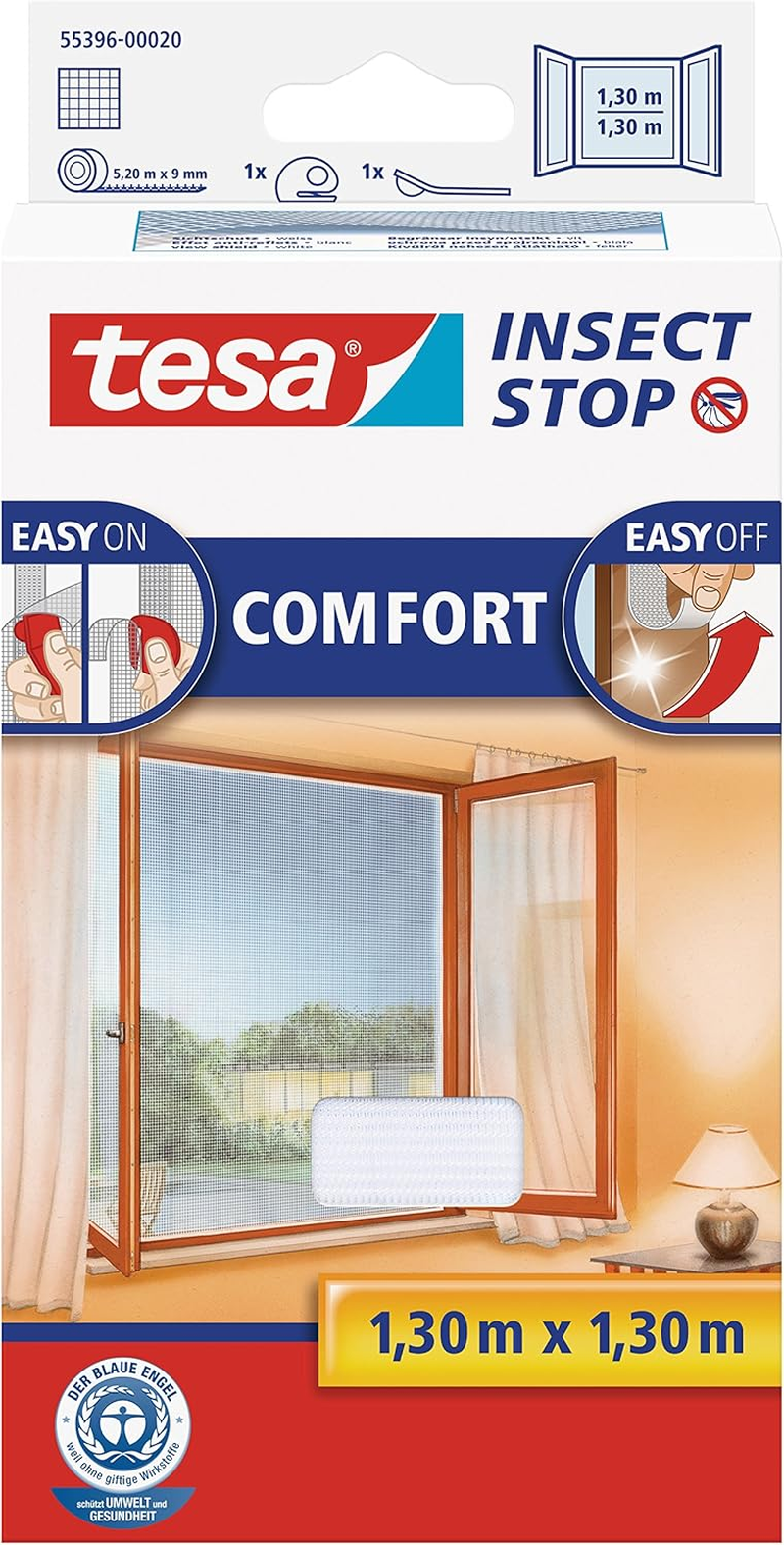Tesa Insect Stop Comfort for French Windows - Self-Adhesive Hook and Loop No Drill Fly Screen - in Anthracite, 120 Cm X 240 Cm