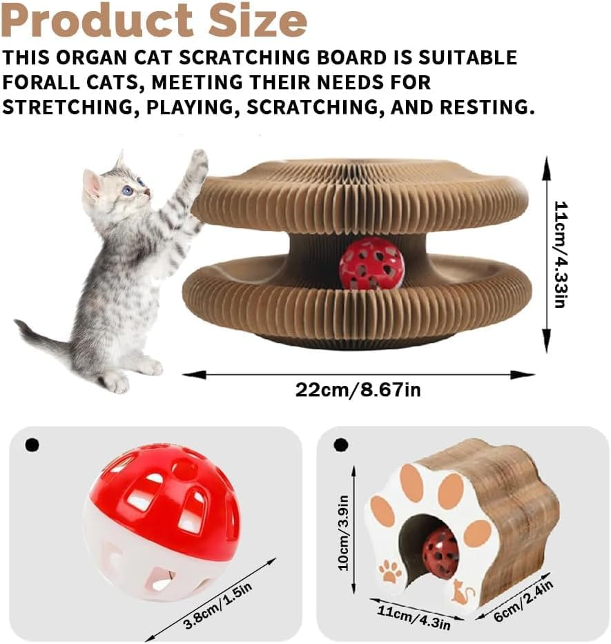 Cat Scratching Board Foldable, Magic Organ Cat Scratcher Board, Foldable Accordion Cat Toy with Ball, Durable Corrugated Cardboard Scratch Pad for Indoor Cats, Eco-Friendly Cat Toy image number 1
