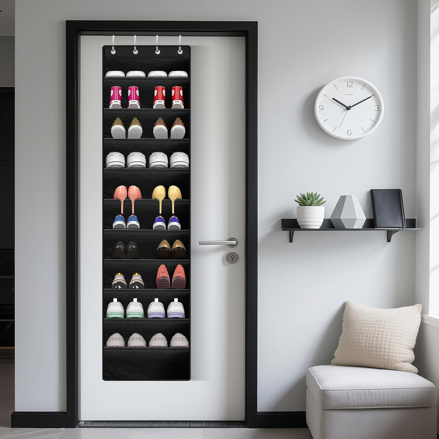 Ipow 10-Tier over the Door Shoe Organiser Storage, 180X42Cm Oxford Fabric Rack with 1200G Cardboard, Heavy Duty Space Saving Storage for Sneakers image number 6