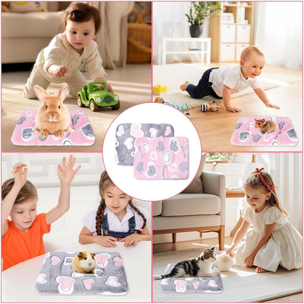 Pack of 2 Plush Bed for Small Animals, 32 X 25 Cm, Small Animal Plush Bed, Rodent Rug, Rabbit, Guinea Pig Accessories, Fluffy Bed Mat for Rabbits, Chinchilla, Squirrel, Guinea Pig image number 5