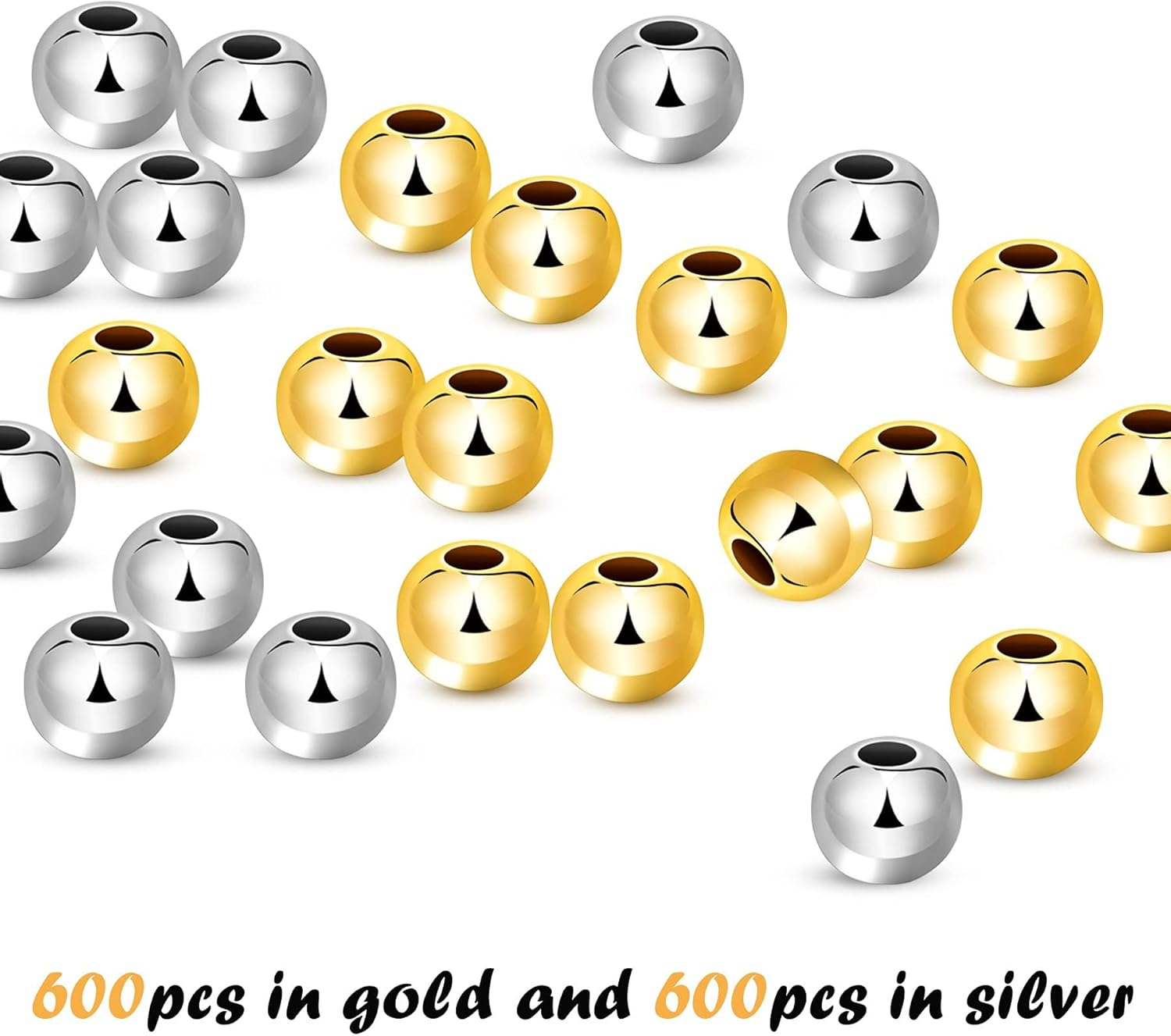 1200Pcs 4Mm round Beads Spacer Beads Smooth Loose Ball Beads for DIY Bracelet Jewelry Making Craft, Silver & Gold image number 5