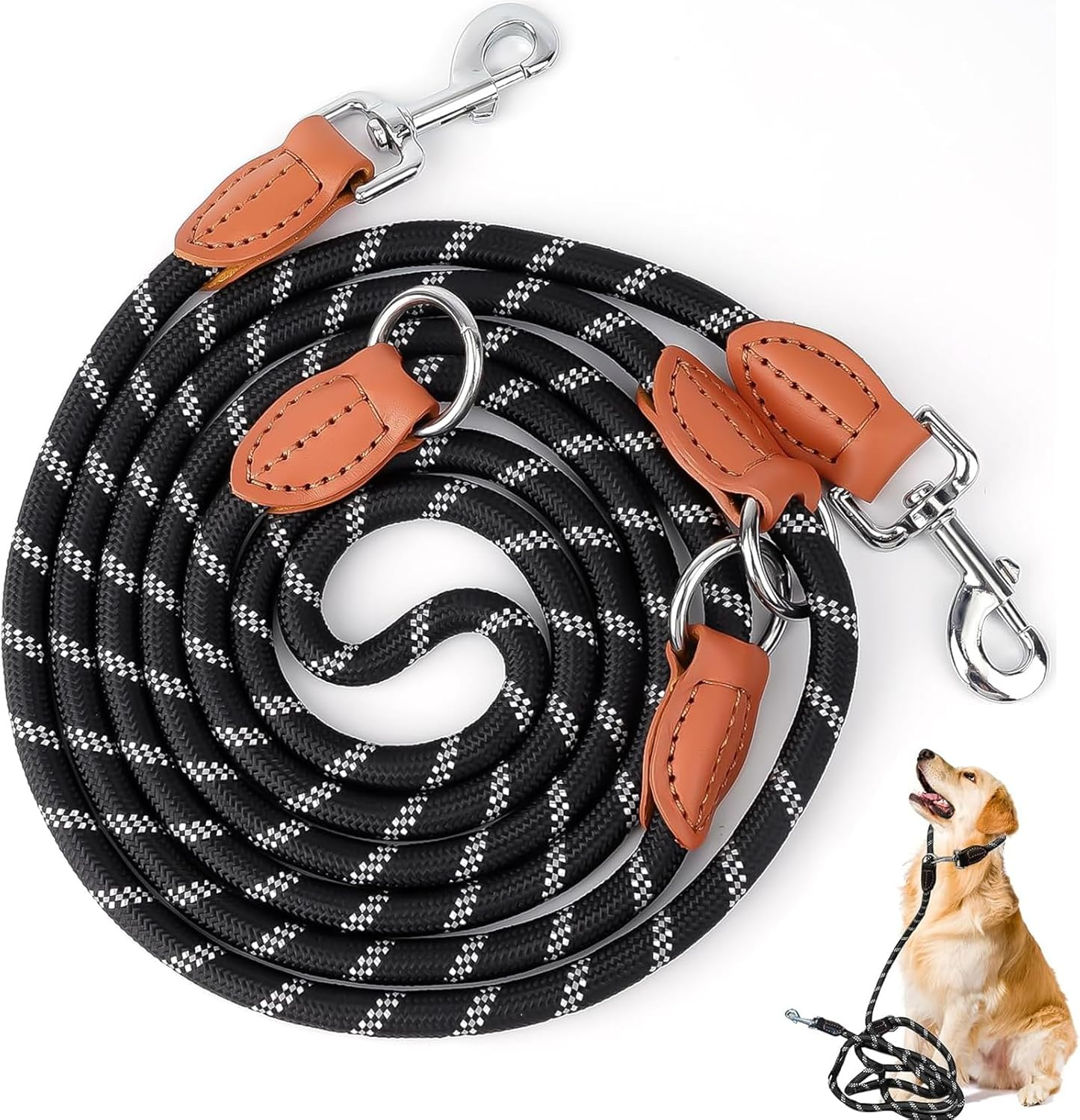 3 Metres Medium and Large Dog Lead with 2 Hooks and Loops and 3 Loops Dog Lead Adjustable Black Dog Lead for Large Dogs for Medium and Large Dogs