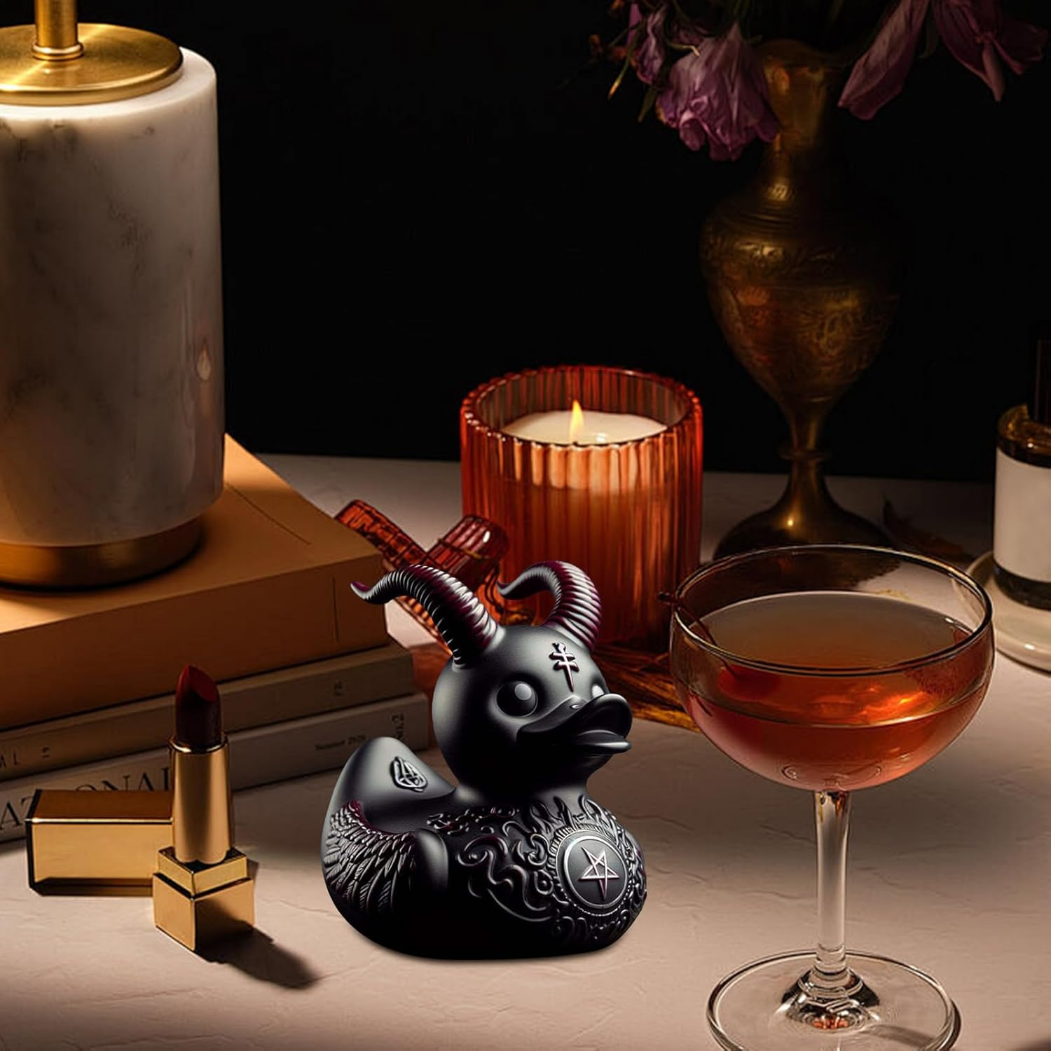 Generic Duckieville Duck Statue, Duckieville Duck Figure, Gothic Black Ducksville Duck, Resin Evil Rubber Duck Collectable Toys for Home Decor,1/5Pcs, NL27YRDFSJ35THXKORUC - Goth Girl Duck image number 5