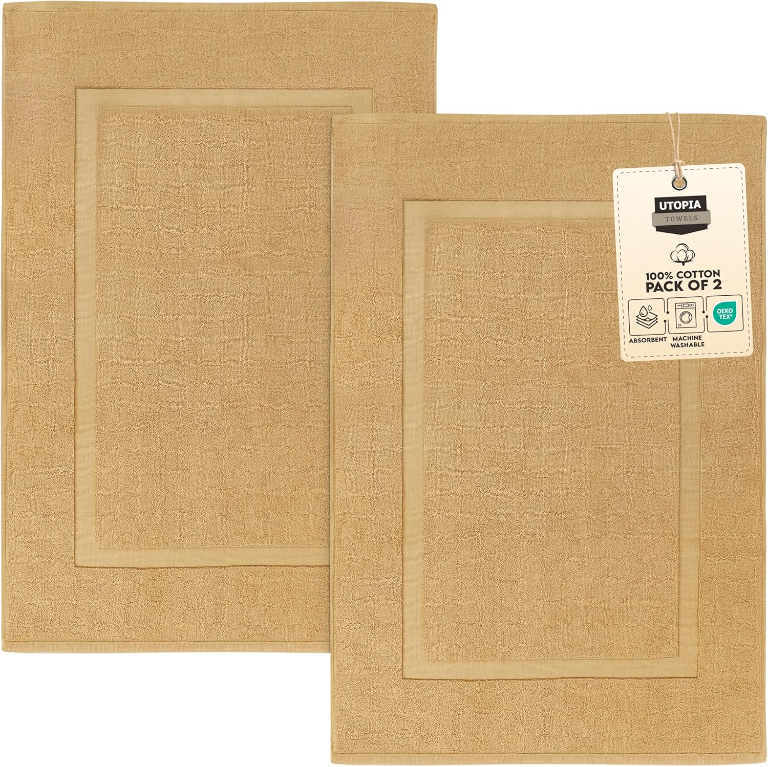 Utopia Towels Luxury Hotel-Spa Tub-Shower Bath Mat Floor Mat - (2 Pack, Black, 50Cm by 90Cm) - 100% Ringspun Cotton, Luxury Size, Maximum Absorbency, Machine Washable - By