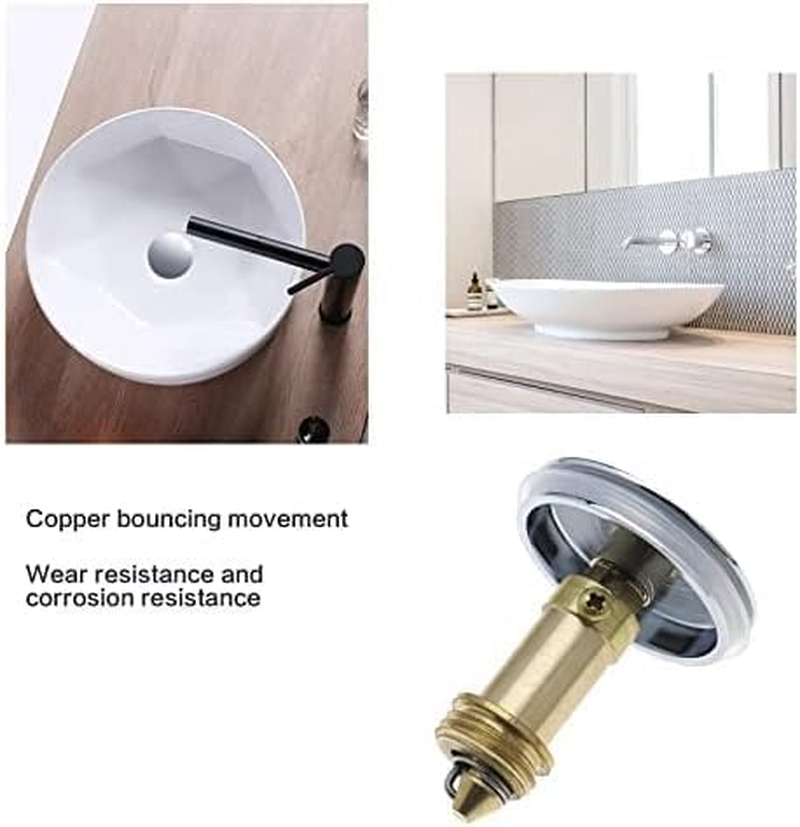 Bathroom Sink Drain Plug Stopper, 2 Pack 38Mm Basin Pop up Click Clack Plug with Brass Slotted Bolt Spring for Bath Vanity Sink Bathtub Kitchen image number 2