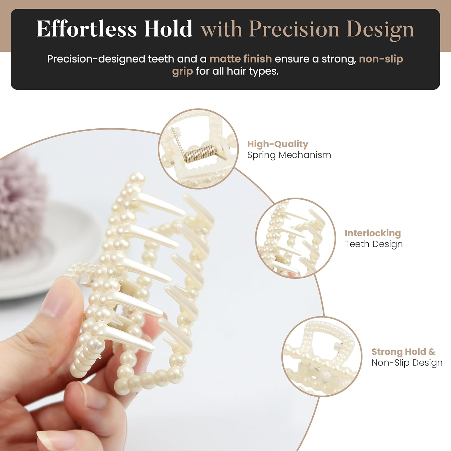 Merdia 5 Pcs Simulated Pearl Hair Claw Clips for Women Hair Clips for Women | Claw Clips for Hair Clips for Non Slip Strong Hold | Hair Accessories| Claw Clips for Hair | Barrettes for Women White image number 1