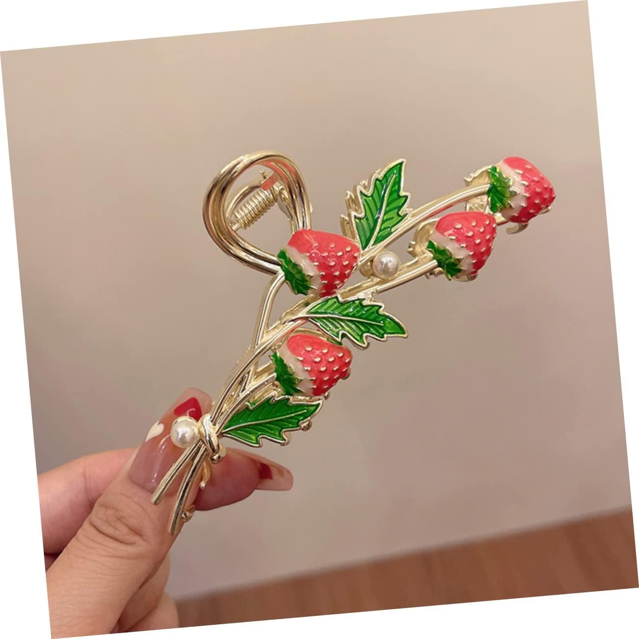 Strawberry Scratch, Hair Clip, Large Hair Clips for Large Hair Clip with Strawberries, Metal Hair Clip with Strawberries, Hair Accessories, Fruit Hair Clips image number 3