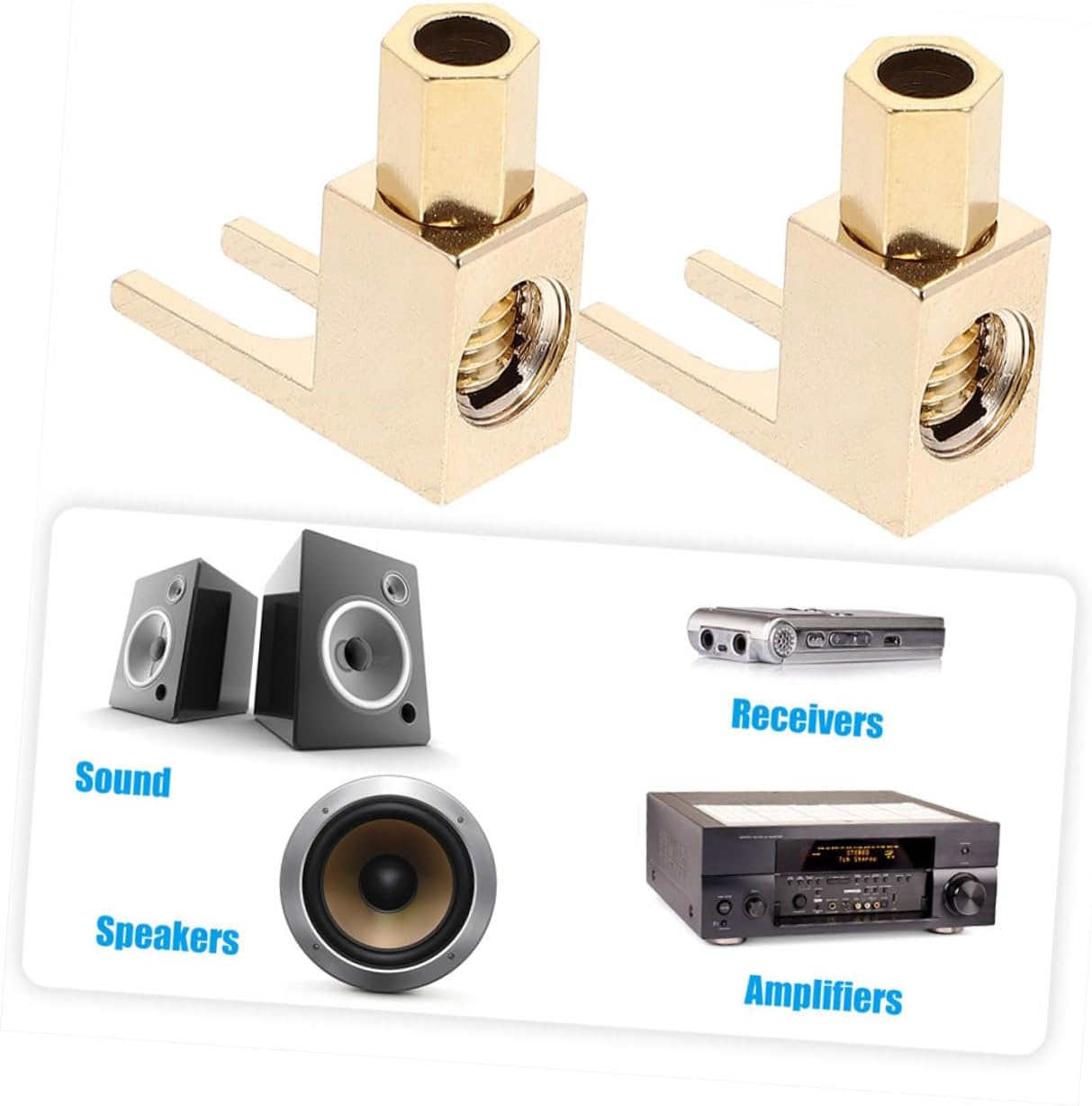 KALLORY 4Pcs Right Angle Pure Copper Speaker Banana Plugs with Gold Plating, L-Shaped Speaker Wire Connectors for Amplifier and Audio Systems, Suitable for Home Theater and Hi-Fi Equipment image number 5