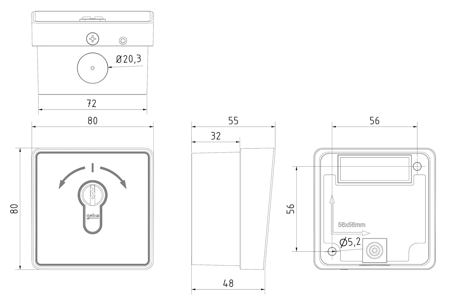 Geba AMZ 1-2T/1 Key Switch with PHZ, Zinc Grey/Anthracite image number 1
