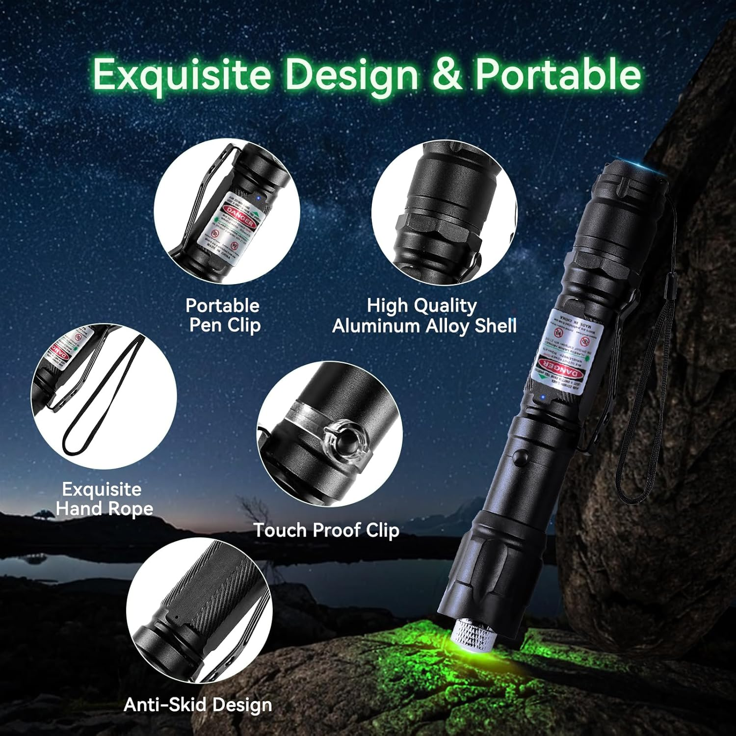 LETEAPII Green Light Flashlight, Long Range Dot Beam Pen, Tactical Flashlights with Star Cap, Adjustable Focus, Rechargeable for Outdoor, Tv/Led/Lcd Screens, Astronomy, AC image number 5