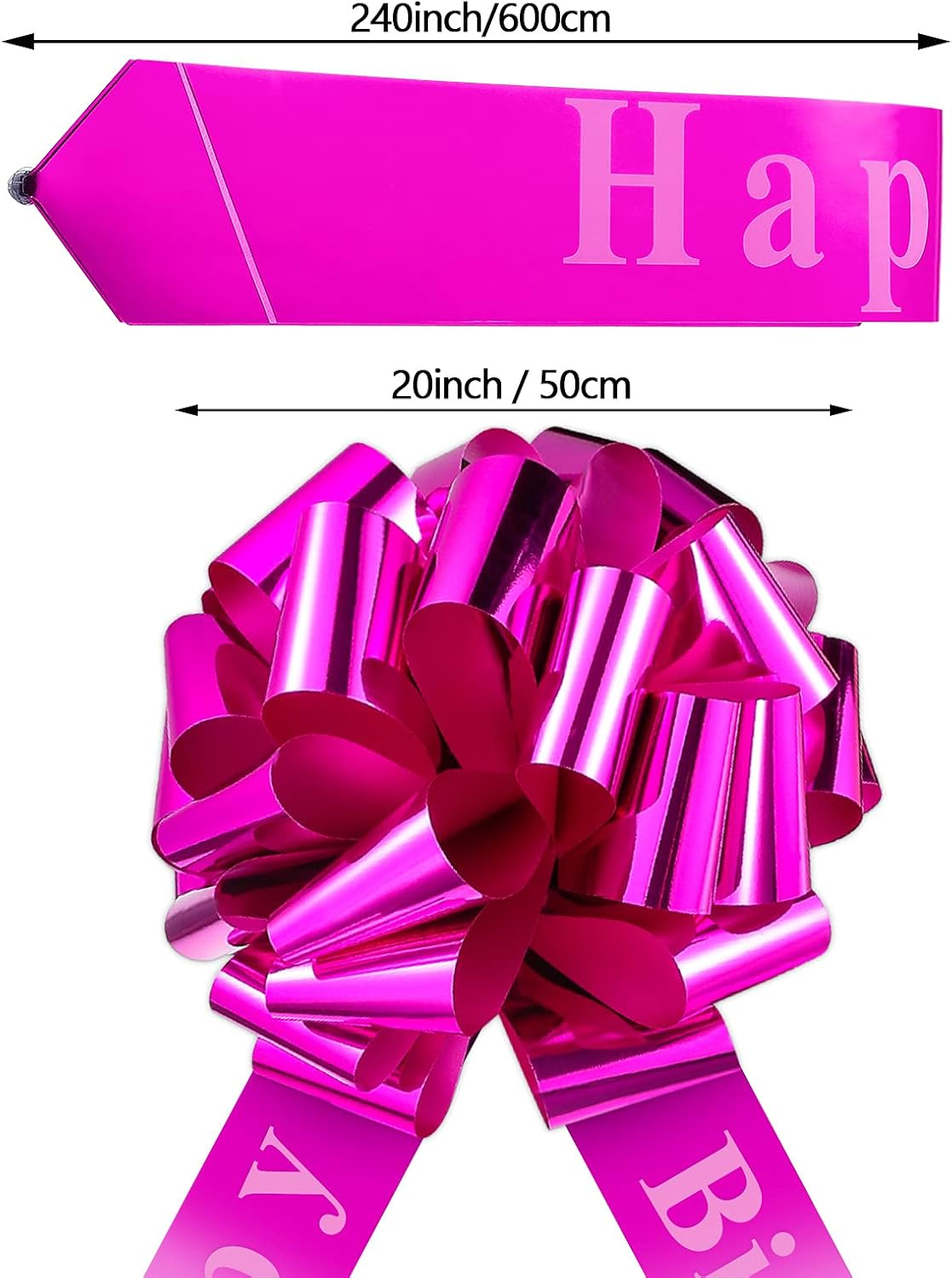 Happy Birthday Car Bow Big Car Ribbon Bow Large Gift Wrapping Bow Giant Bow for Car Decorative Huge Pull Bow for Christmas Party Birthday Car Decoration (Magenta,20 Inches) image number 5