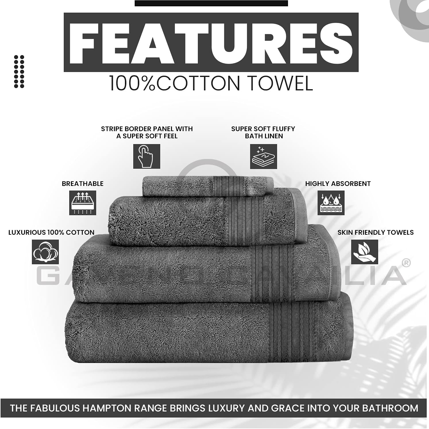 GC GAVENO CAVAILIA 4 PK Extra Large Bath Sheet, Water Absorbent Cotton Towels, 450 GSM Quick Dry Towels Set, Charcoal - Navy image number 7