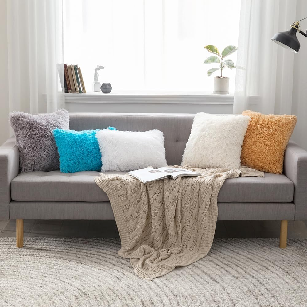 MIULEE Pack of 2 Luxury Faux Fur Throw Pillow Cover Deluxe Christmas Decorative Plush Pillow Case Cushion Cover Shell for Sofa Bedroom Car 18 X 18 Inch White image number 4