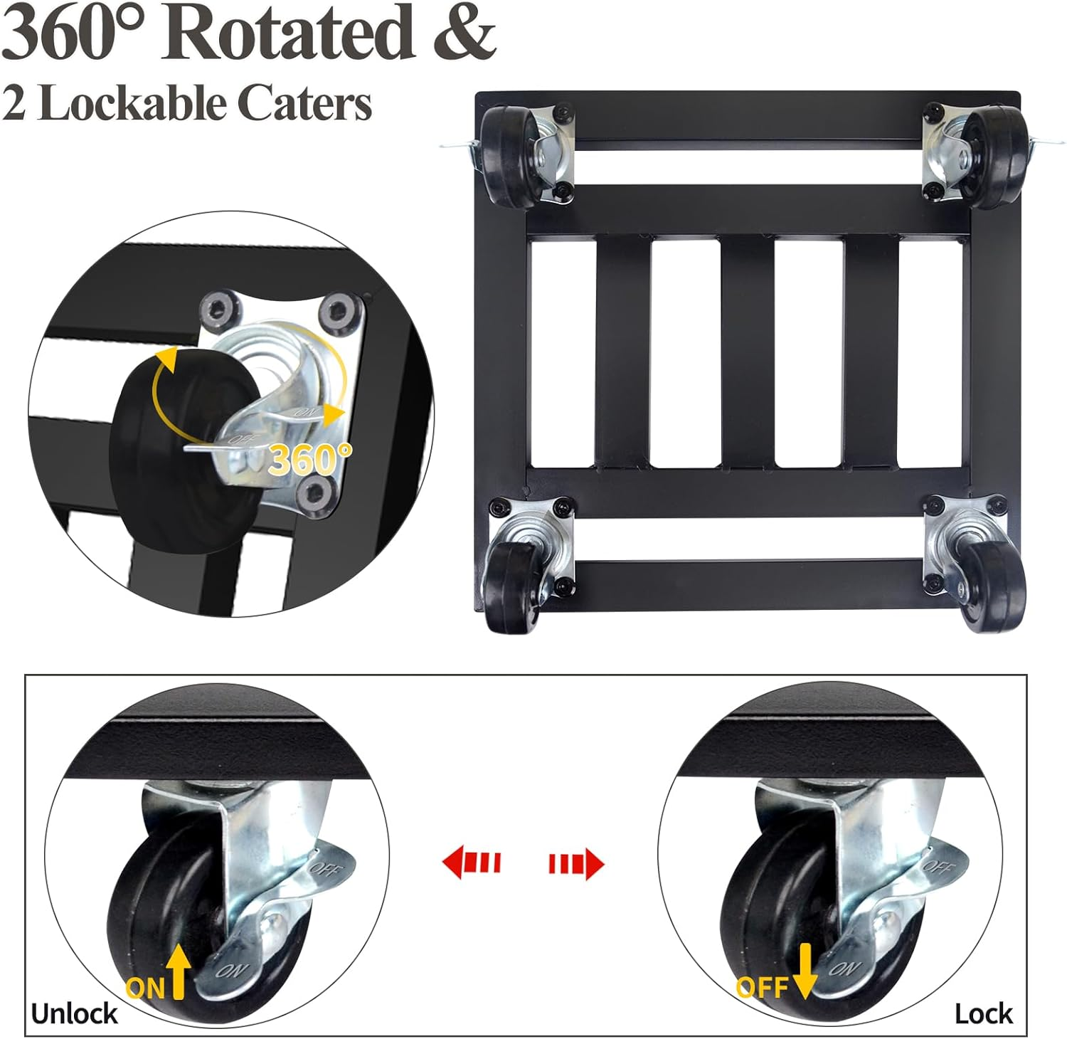 Heavy Duty Plant Caddy with Wheels, Metal Rolling Plant Stand Indoor Outdoor, 12'' Square Plant Dolly with Lockable Caster Wheels Holds up 400 Lbs Planter, 1 Pack, Black image number 2