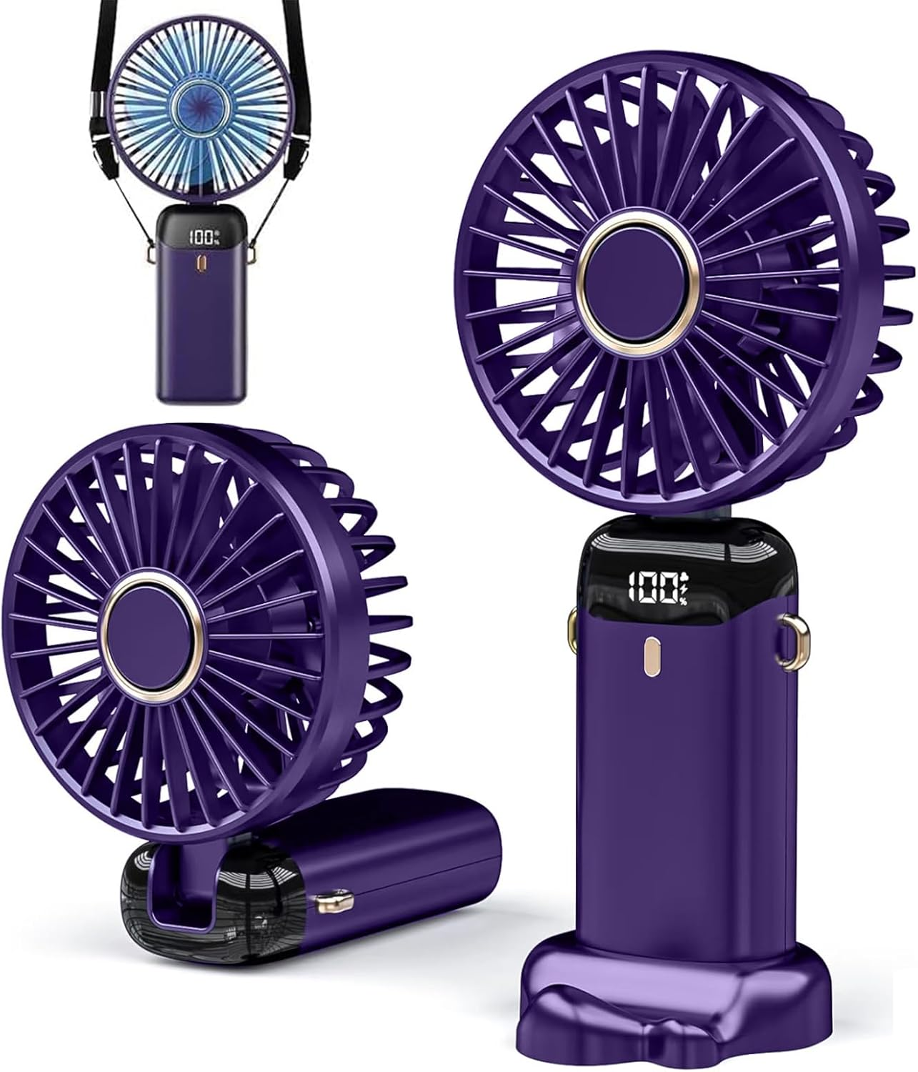LXSMPWY Handheld Fan with Digital Display - 5 Speed Foldable USB Desk Fan, 1200Mah (8Hrs on Low), 90&deg; Adjustable, 200G Ultra Light, Portable Fan for Office Travel Camping Outdoor - Purple