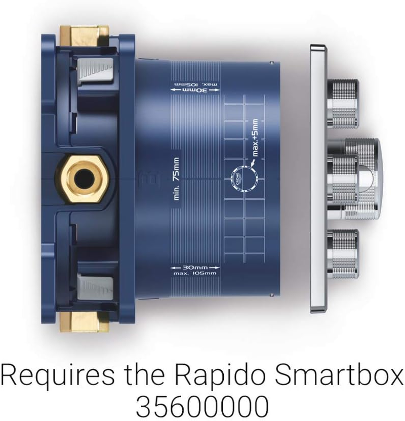 GROHE Grohtherm Smartcontrol - Concealed Square Thermostat for Shower or Bath (3 Valves, Push for ON-OFF, Turn for Volume Adjustment, Safety Button at 38&deg;C, Requests Rapido Smartbox), Chrome, 29126000 image number 7