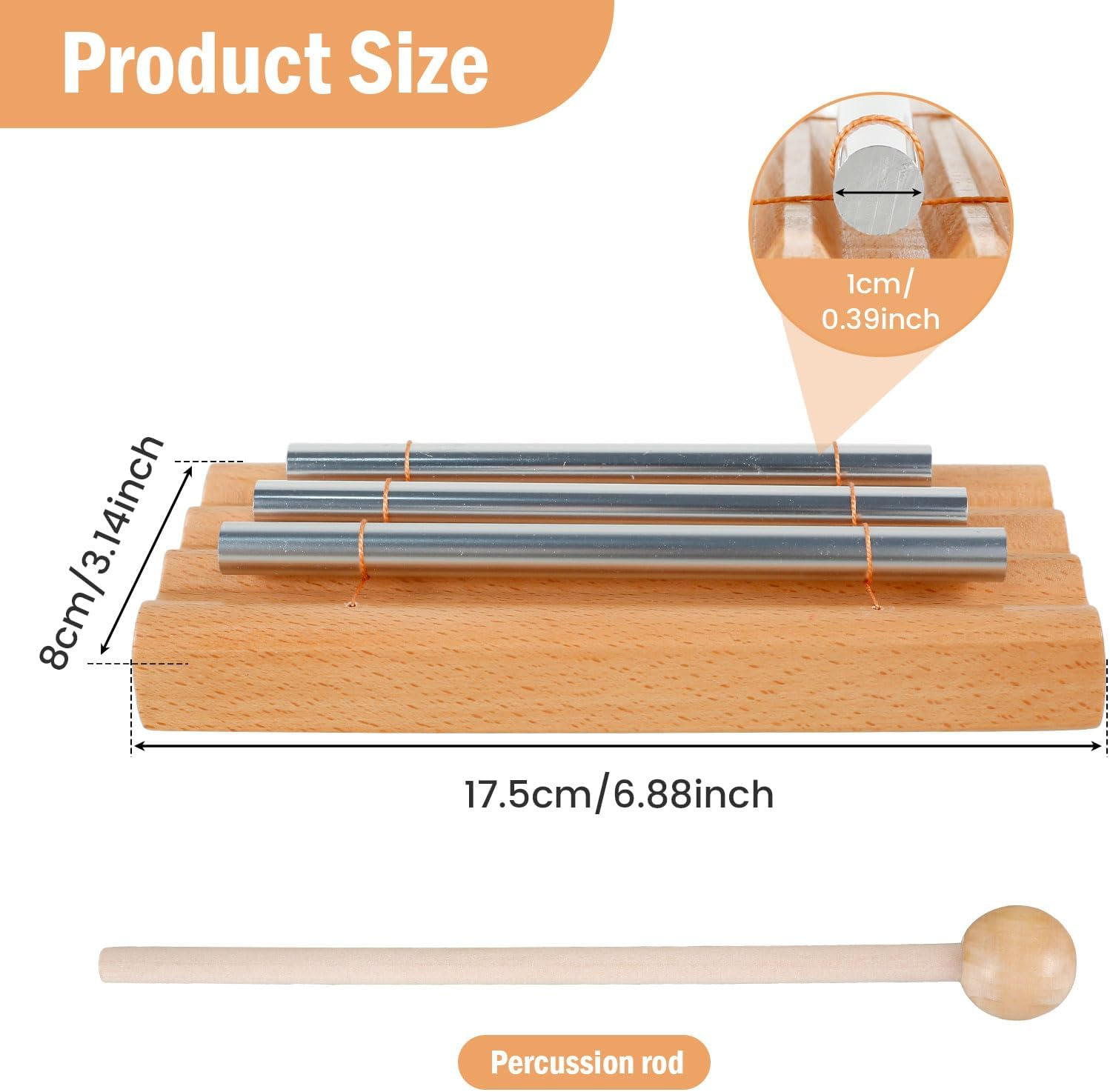 Three Tone Chime Bell, Delicate Meditation Chime Pleasant Hand Percussion Chimes Joyful Hand Percussion Chimes Euphonic Meditation Chime for Releasing Mood image number 4