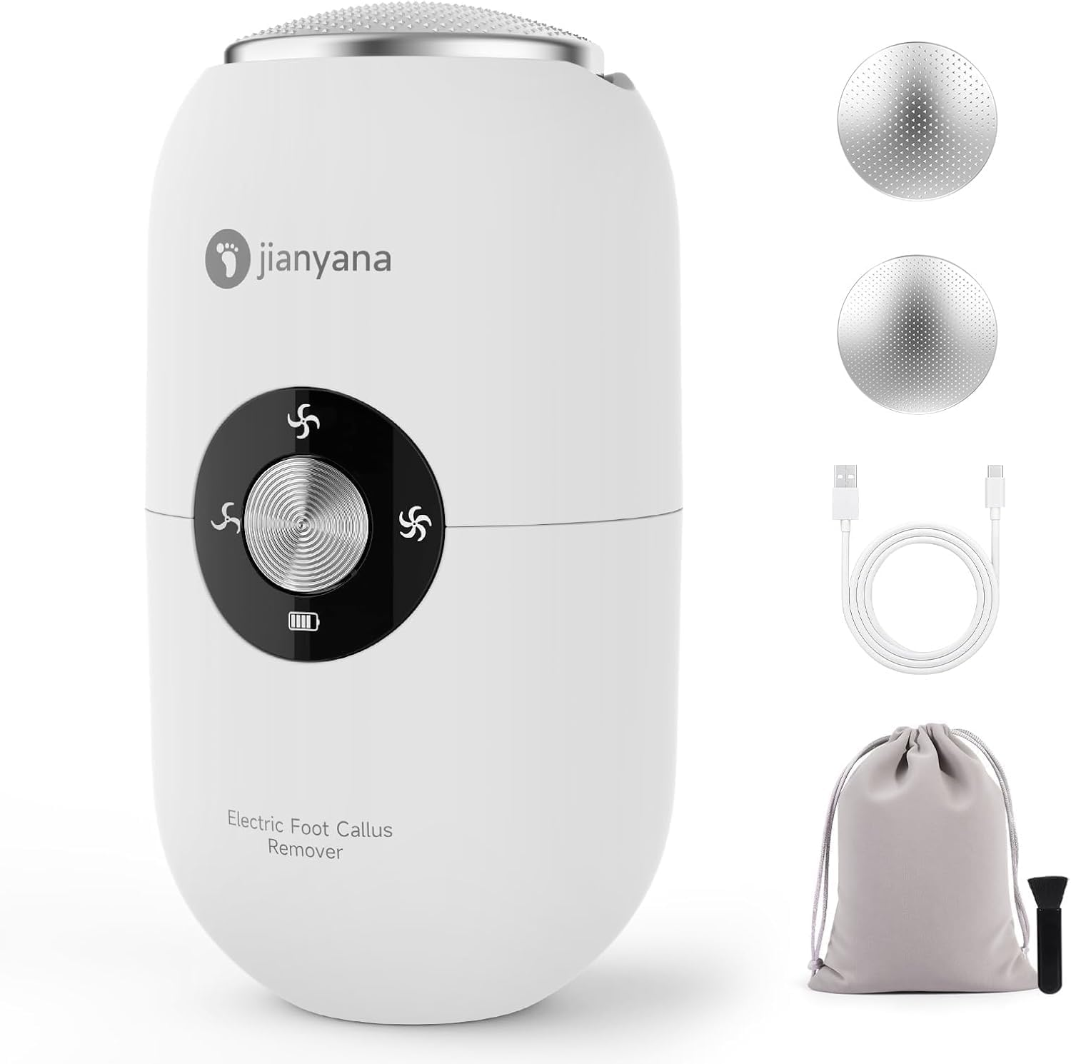 Jianyana Callus Remover, Electric Test Winner with 2 Stainless Steel Grinding Heads, Electric Callus Remover, Callus Removal, Foot Pedicure Set, for Removing Cracks, Dead Skin & Calluses