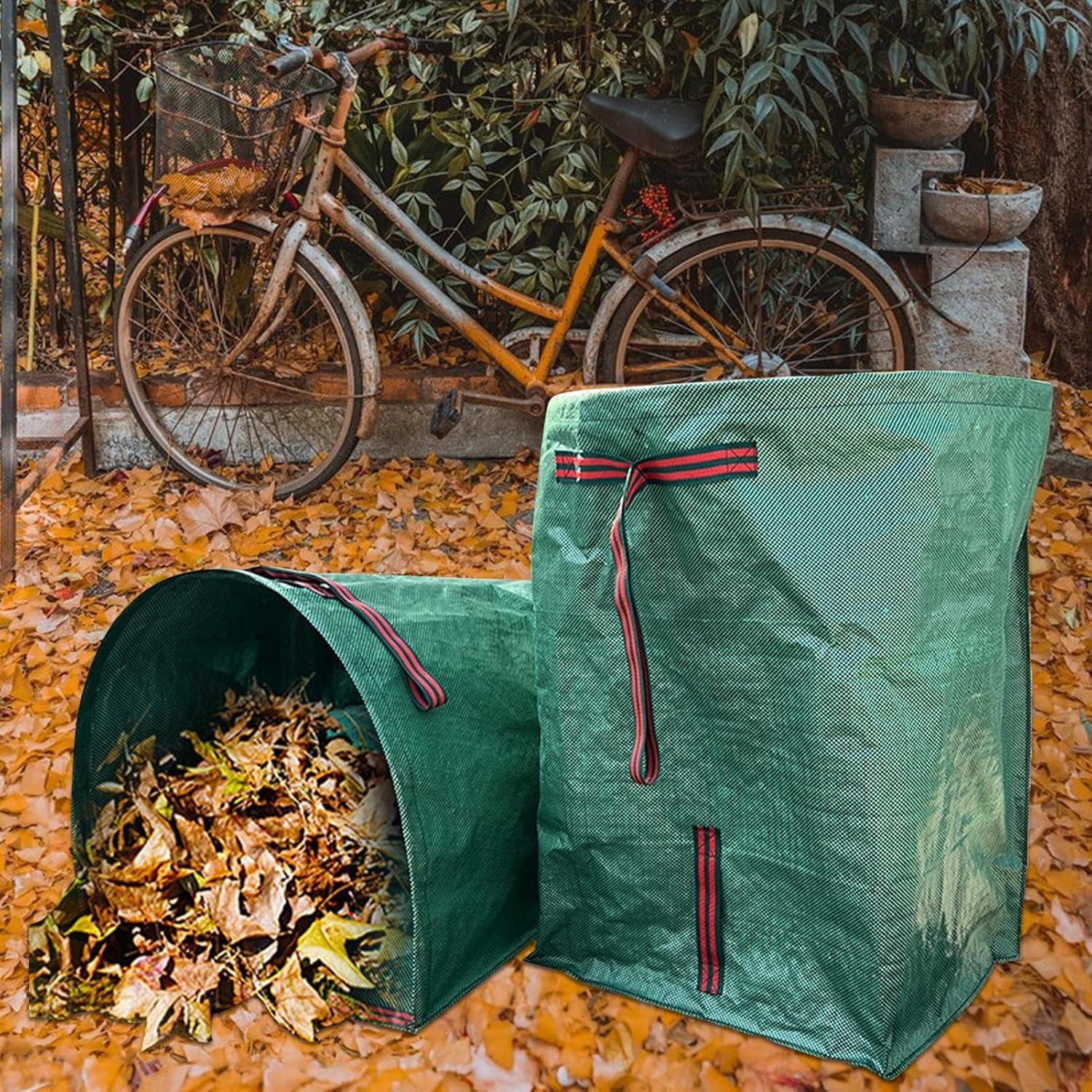Garden Waste Bags, 2 Heavy Duty Garden Bags, Reusable Sacks with Handles, Waterproof Foldable Bag for Waste & Rubbish, Ideal for Collecting Grass Leaves - 200L image number 4