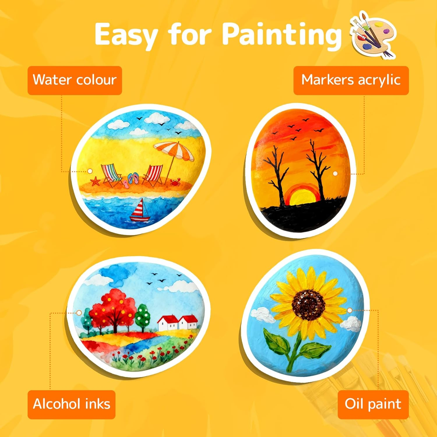 Simetufy 35 Pcs Large Painting Rocks, 2"-3" Flat Stones for DIY Arts and Crafts, Hand Selected Smooth River Rocks image number 5