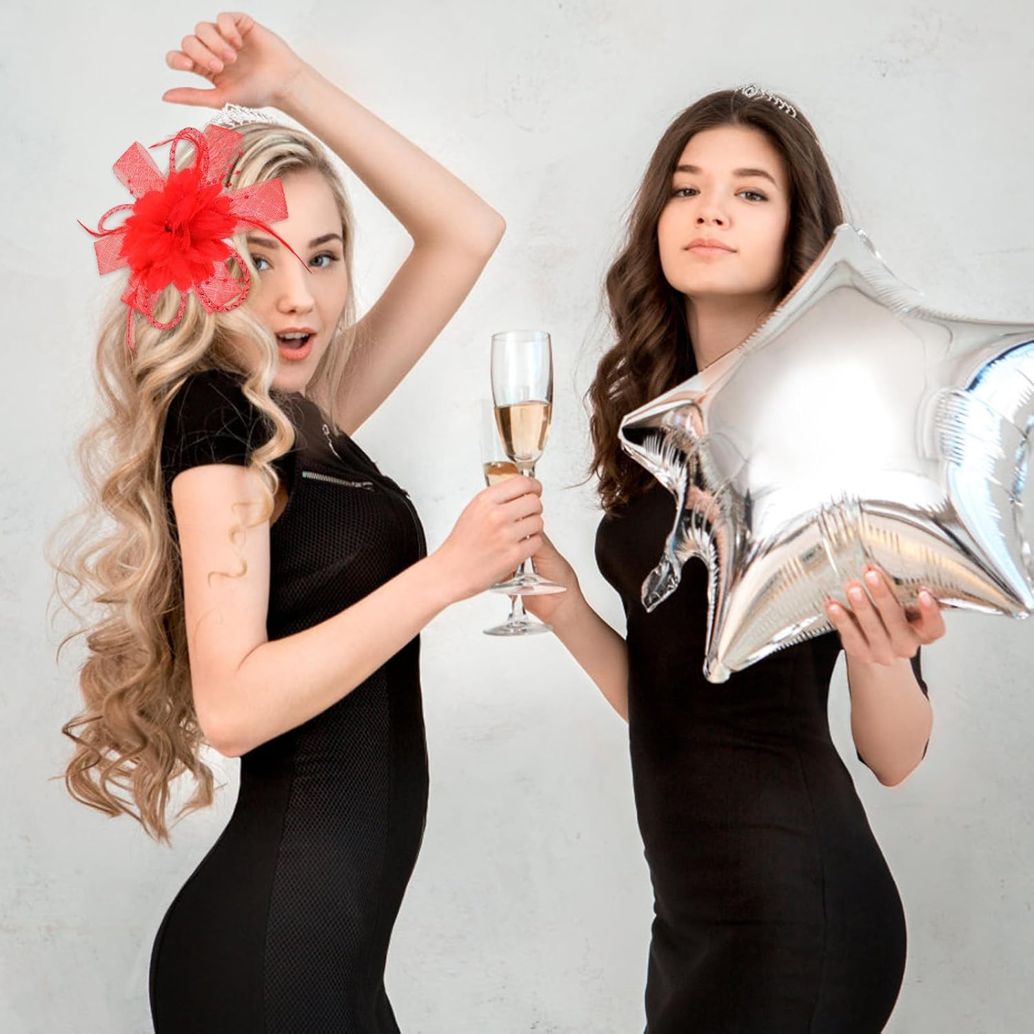 Sibba Flower Hats Clip Tea Party Lapel Pin Hair Clip Flower Feather Hair Clips Hairpin Butterfly Accessories Dresses Headband Set Women Girls Travel Wedding Prom Valentine'S Day Red D image number 1