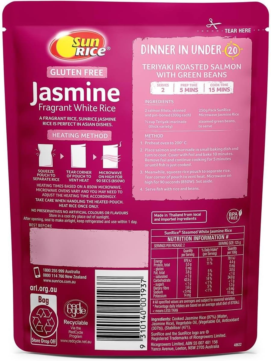 Sunrice 90 Second Microwave Jasmine Rice 250 G