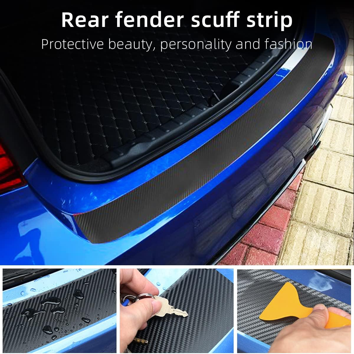 Ziciner Car Rear Bumper Protector Guard, Anti-Scratch Carbon Fiber Trunk Door Sill Protection Strip Sticker, Universal Vehicle Trim Cover Accessories for Car, Truck, SUV, Van (41&times;3.75 In, Black) image number 4