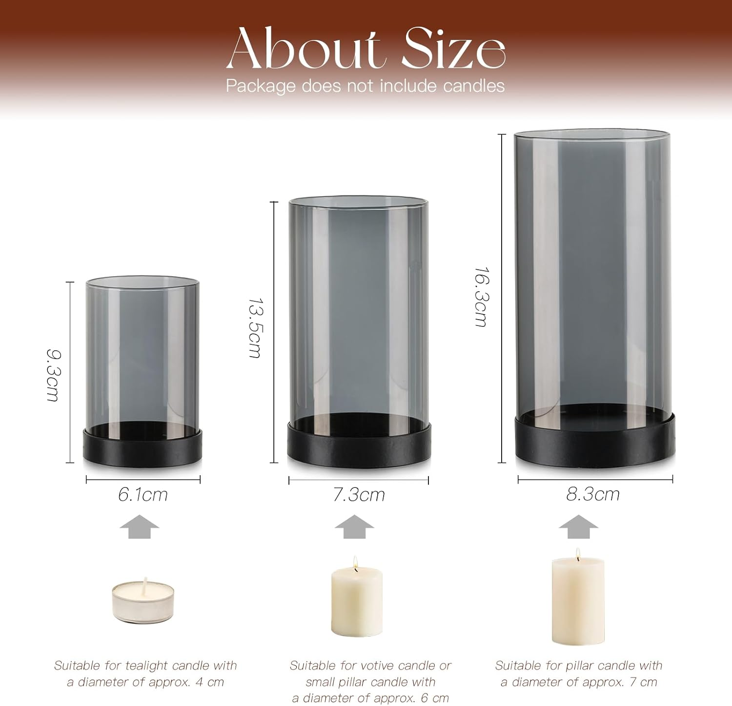 Glass Lanterns, Black: Set of 6 Lanterns, Outdoor Table Decoration, Glass Cylinder Candle Holder, Metal, Modern Decoration, Living Room, Bathroom, Patio, Lanterns, Outdoor and Indoor Tea image number 6