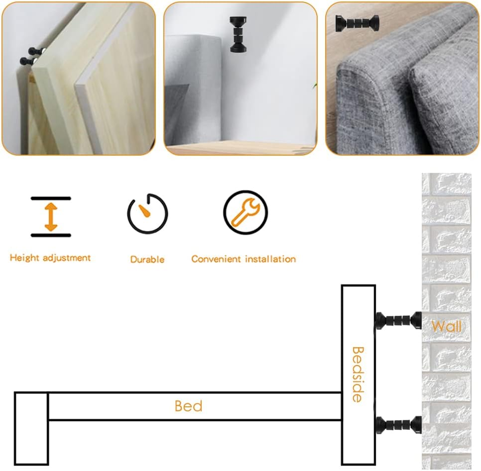 4PCS Adjustable Threaded Bed Frame Anti-Shake Tool for Bed,Danzix Headboard Stoppers Headboards Prevent Loosening Anti-Shake Fixer,40-100Mm (Black)