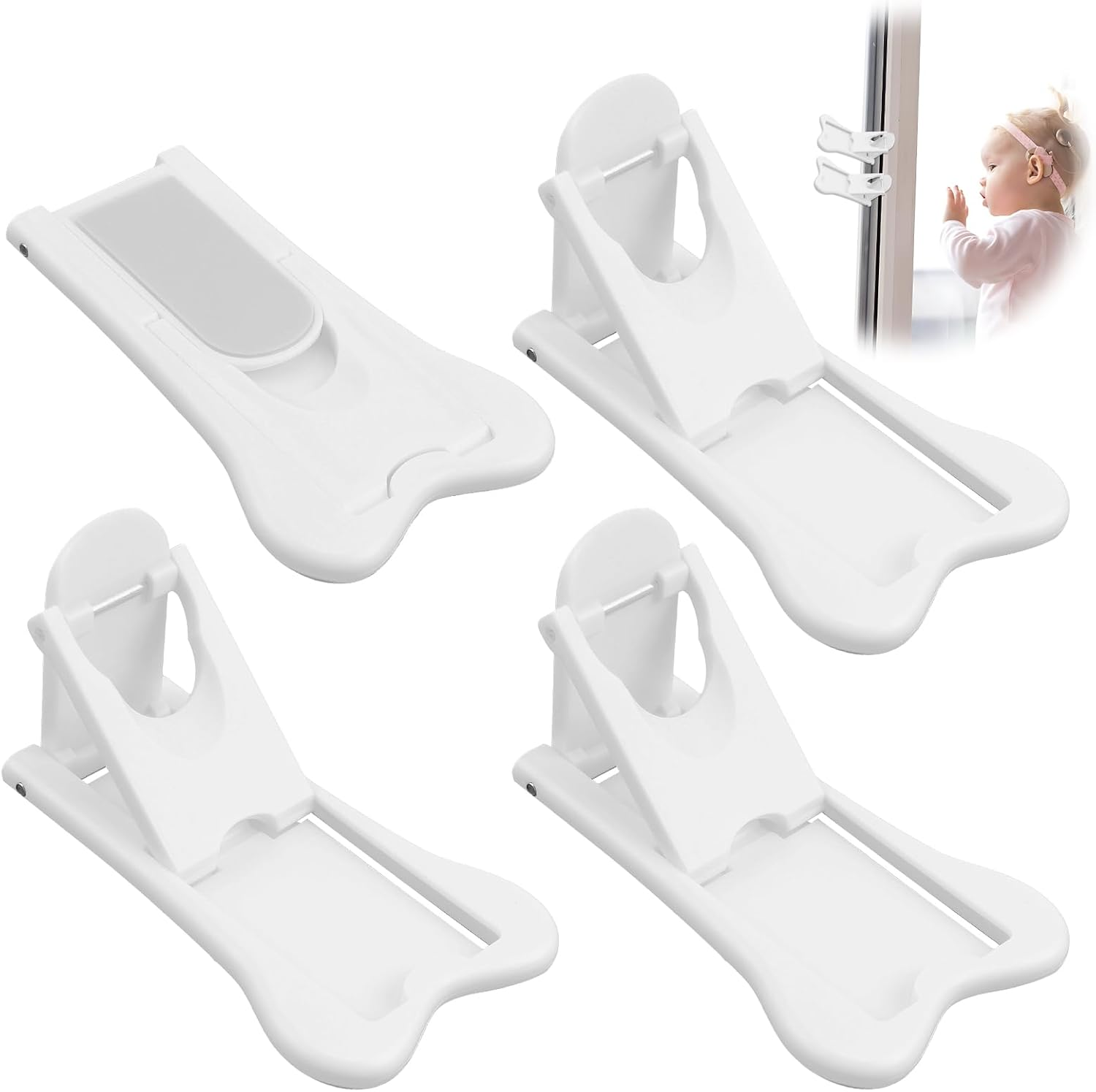 4 Pcs Sliding Door Lock for Child Safety, the Sliding Door Lock Does Not Require Punching Easy to Use and Install for Dangerous Goods Storage and Special Home Appliance Protection at Home image number 3