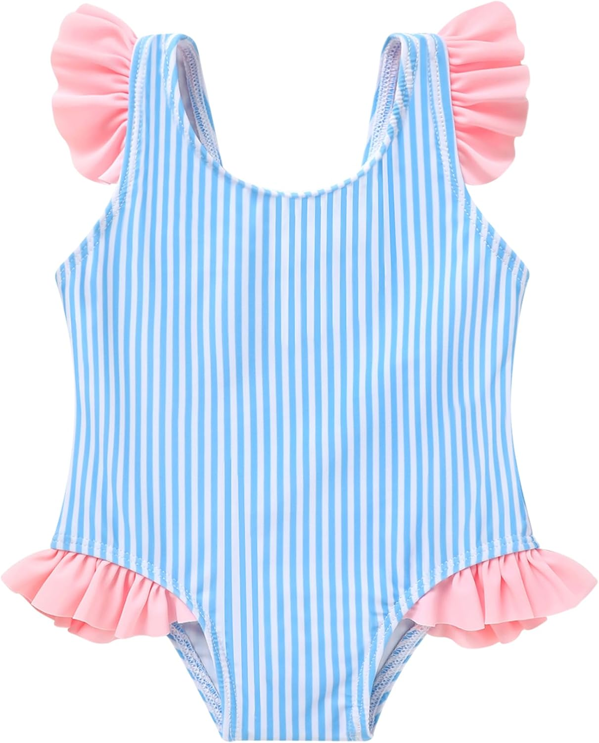 Tiny Cutey Toddler Girl Swimsuit Ruffled Stripe Sleeveless Swimwear One-Piece Baby Girl Bathing Suits