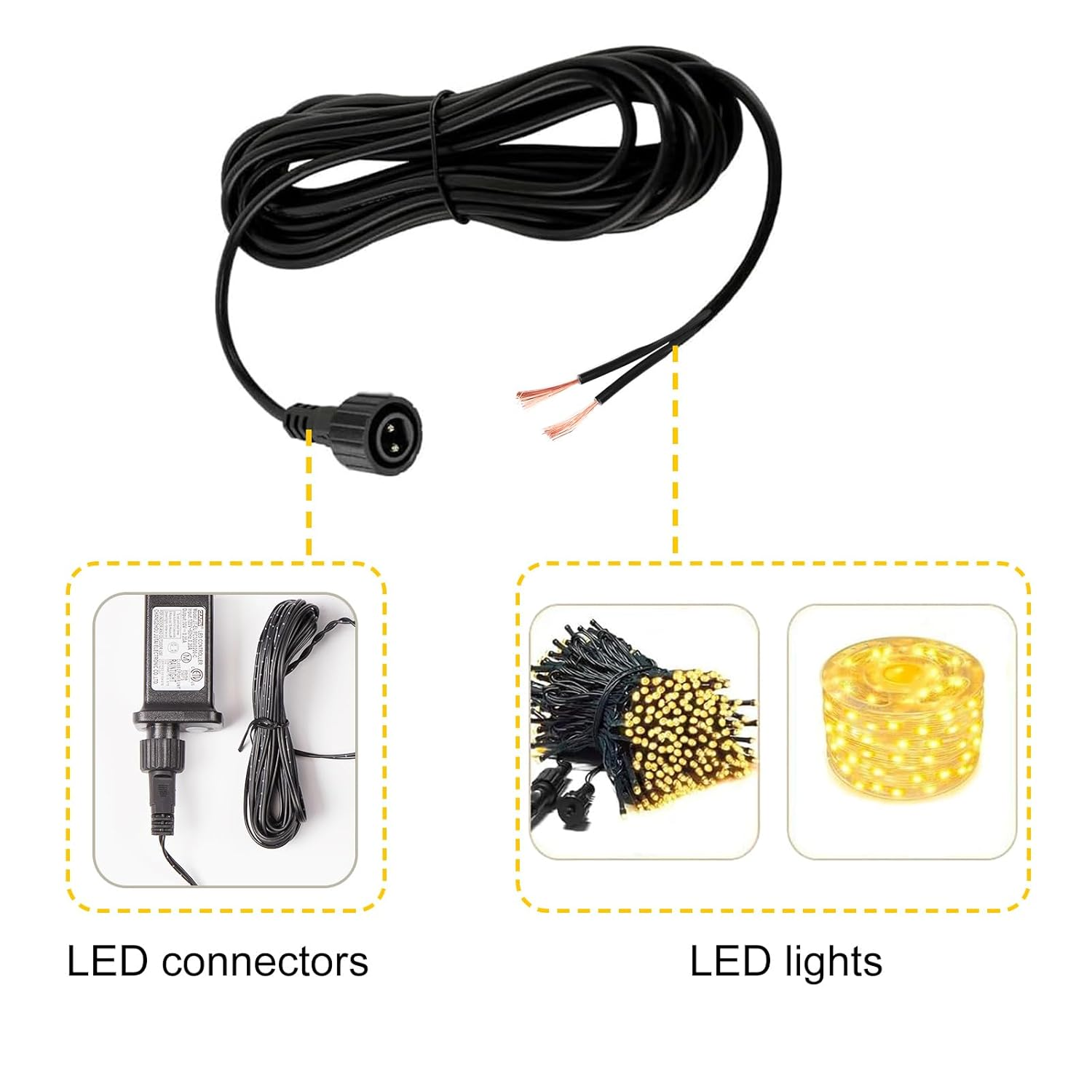 Replacement 3 Meter LED Power Wire Lead for CZJUTAI LED Power Transformers - Waterproof Screw Type DC 2 Pin Connector, Illuminate Your Holidays! (3 Meter) - 0.5M 1 To 2 image number 2