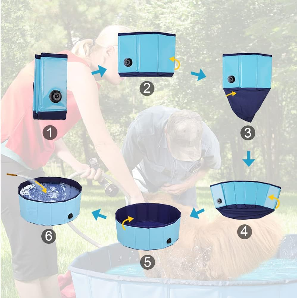 Dog Pool Foldable Pet Pool Dog Swimming Pool Pet Swimming Pool PVC Non-Slip Pool for All Kinds of Pets (32X8In) image number 3