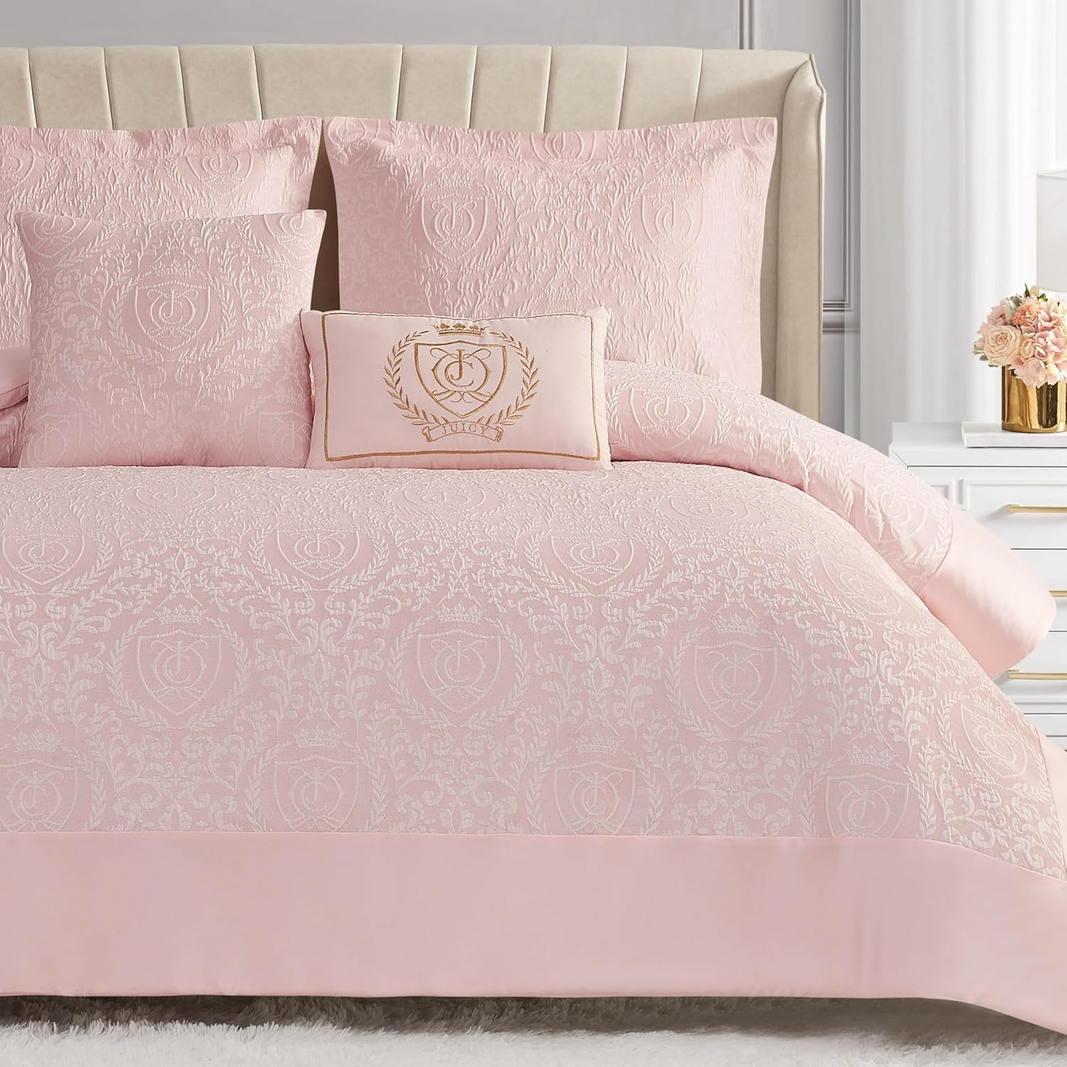 Juicy Couture Dovona Bedding Set 4-Piece Twin/Twin XL Comforter Set, Black