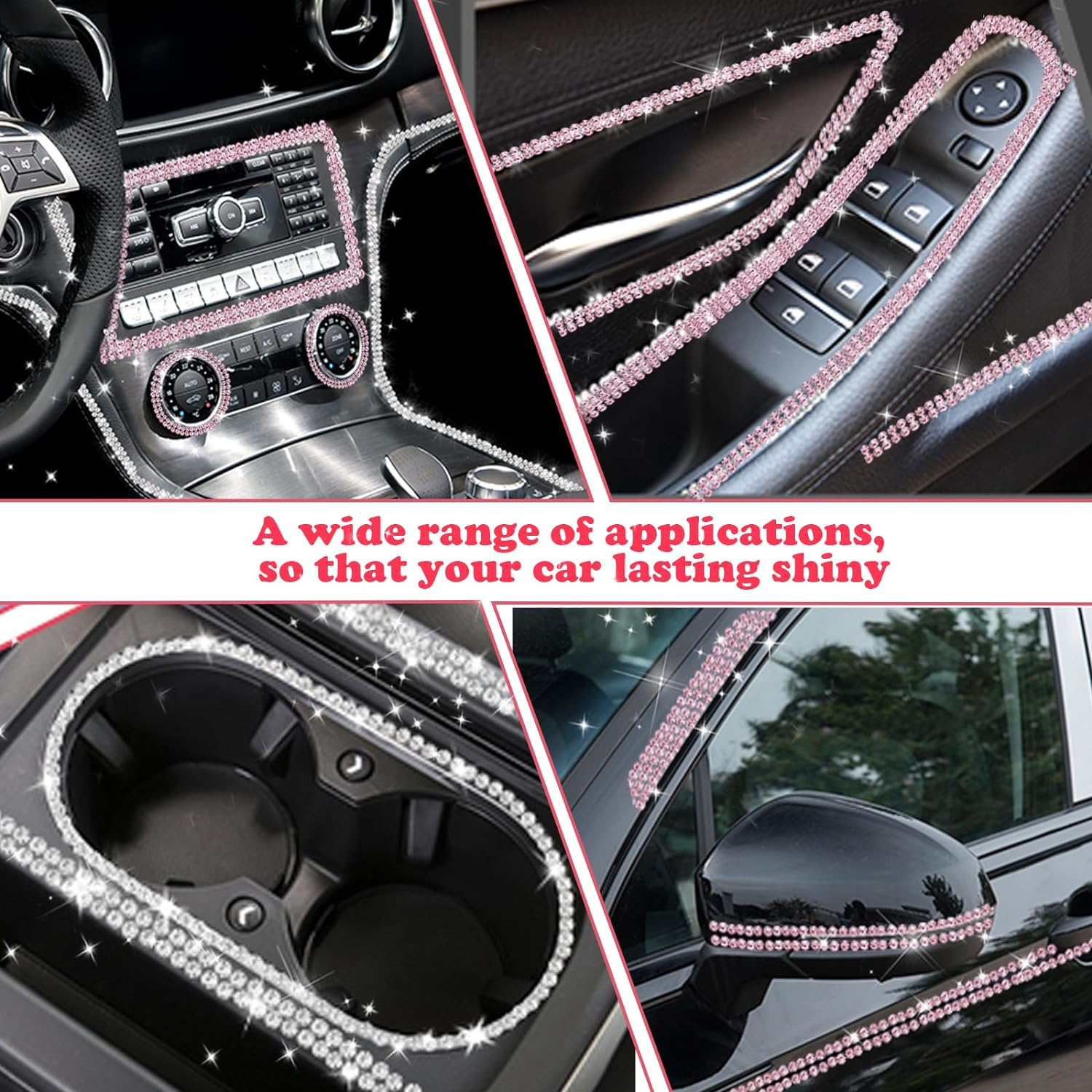 Bling Self-Adhesive Trim 16.4Ft, Rhinestone Accessories for Women, Interior Exterior Decoration, Dashboard Decorations, Door Stickers (White) image number 5