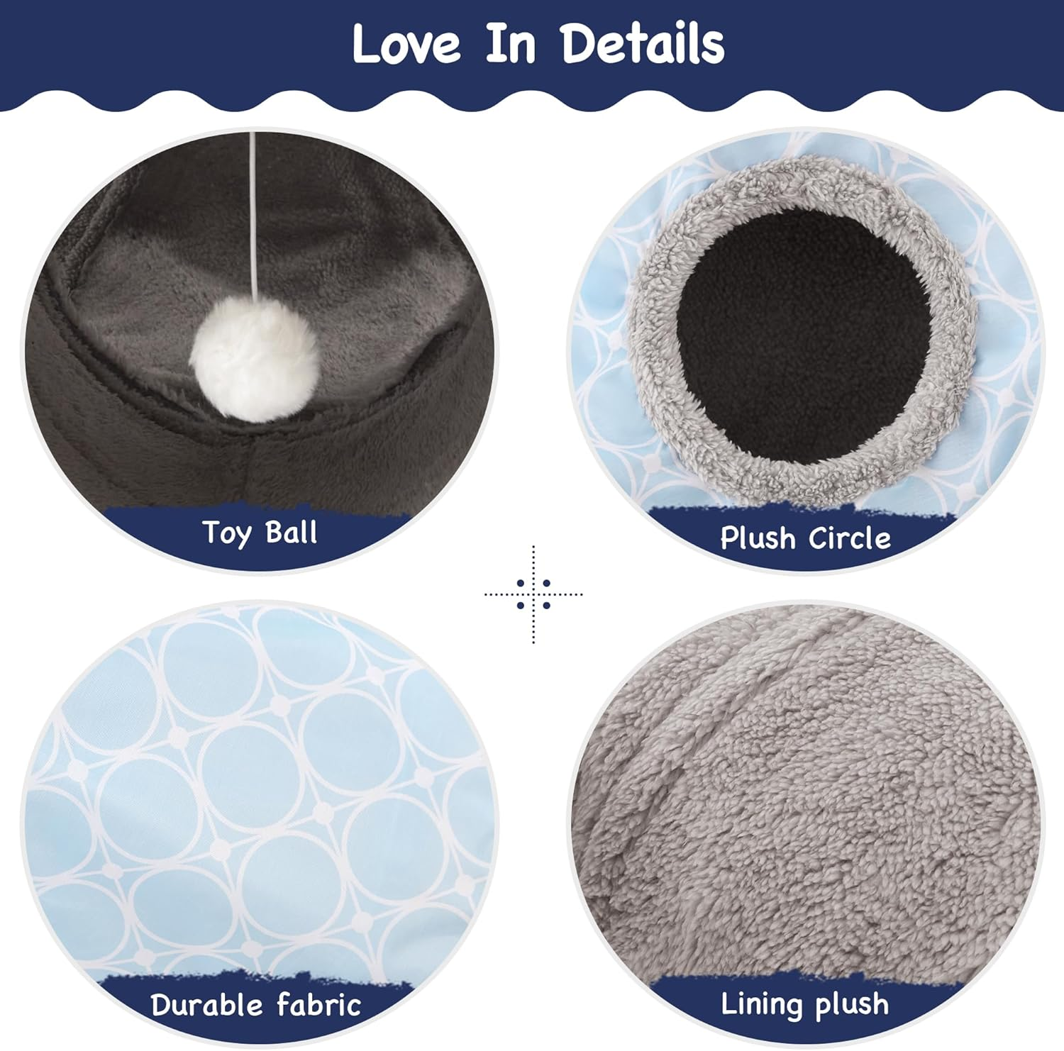 Tempcore Cat Tunnels for Indoor Cats Fleece-Lined in for Warmth, Pet Tube Toys 3 Way Collapsible, Pet Play Tunnel with Peek Hole Toy Ball for Kitty, Kitten, Rabbit, Geometry Blue - 3-Way Blue image number 3