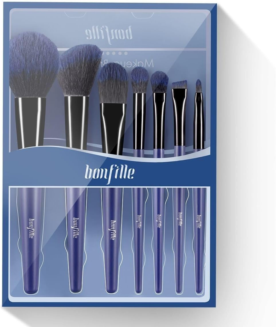 AUSWAY 7 Pcs Makeup Brushes Kit Cosmetic Eye Shadow Lip Liner Blending Beauty Set - Blue image number 6