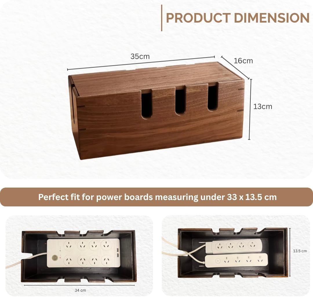 Kitsphere Large Wooden Cable Management Box &ndash; 35 X 13 X 16 Cm Cords Organiser for Power Board & Surge Protectors &ndash; Wire Organizer Box for Desk, TV Unit & Computer Desk image number 6