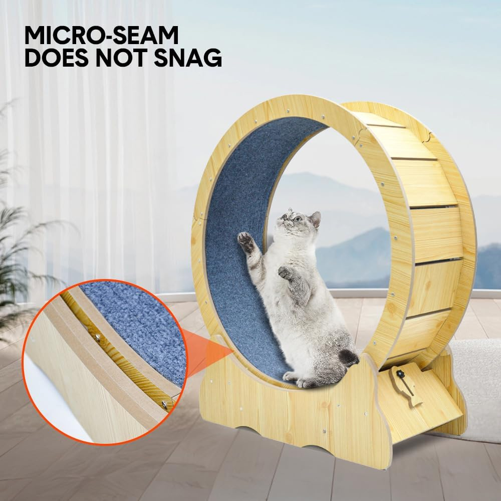 Cat Exercise Wheel 87Cm Indoor Cat Treadmill Runway Small Animal Exercise Wheel, Large Cat Running Wheel with Carpet and Teaser, for Fitness