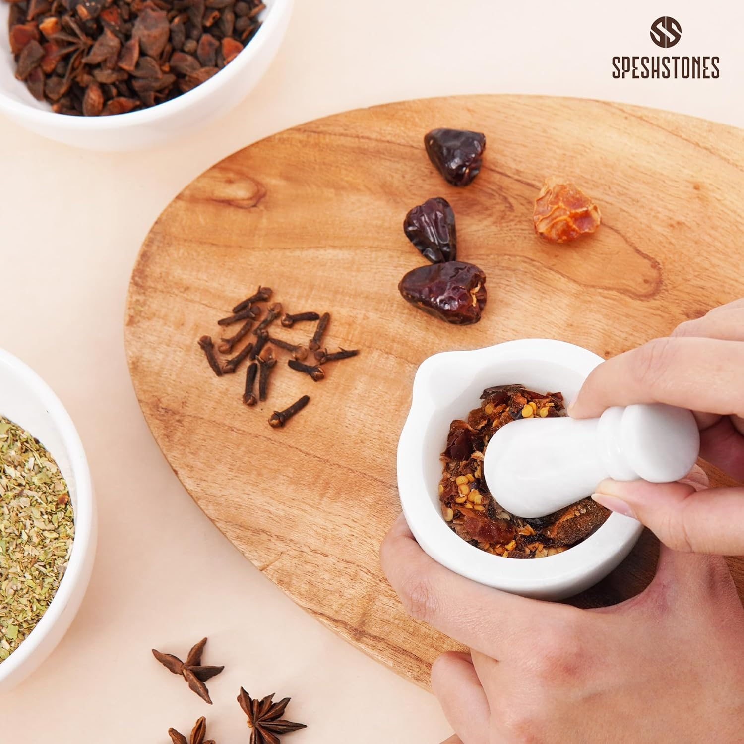 Marble Mortar and Pestle 2'' Inches White Handmade Mortar and Pestle Set for Kitchen Accessories - Mortar and Pestle for Spice Grinder Manual, Pestle and Mortar Bowl, Mini Crusher Bowl image number 2