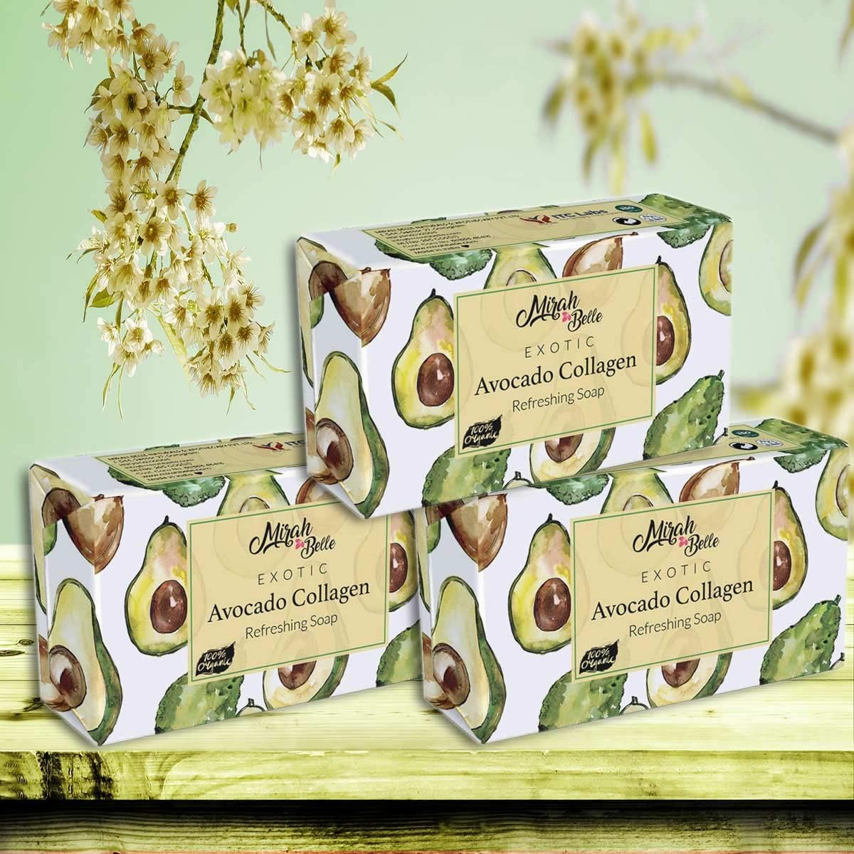 Mirah Belle - Organic Avocado Collagen Soap Bar - (Pack of 3-125 GM) - Best for Anti-Aging, Skin Tightening, Smoothening - Good for Dull and Aging Skin - 375 Gms image number 2