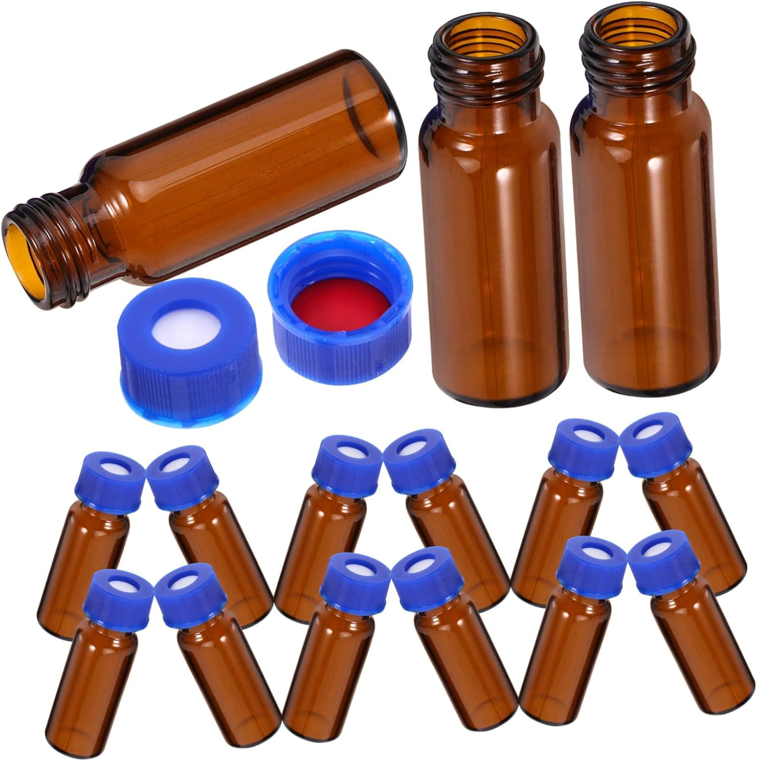 FUNOMOCYA 2Ml Amber Glass Vials Caps 100-Piece Set Brown Sampling Bottles for Laboratory Use Small Glass Jars for Essential Oils Travel-Friendly Storage image number 1