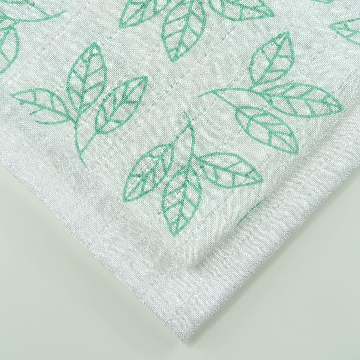 Muslinz Luxury Bamboo/Organic Cotton Muslin Squares (70 Cm, White/Aqua Blue Leaf Print, Pack of 3) MUZBC-3L70B image number 1