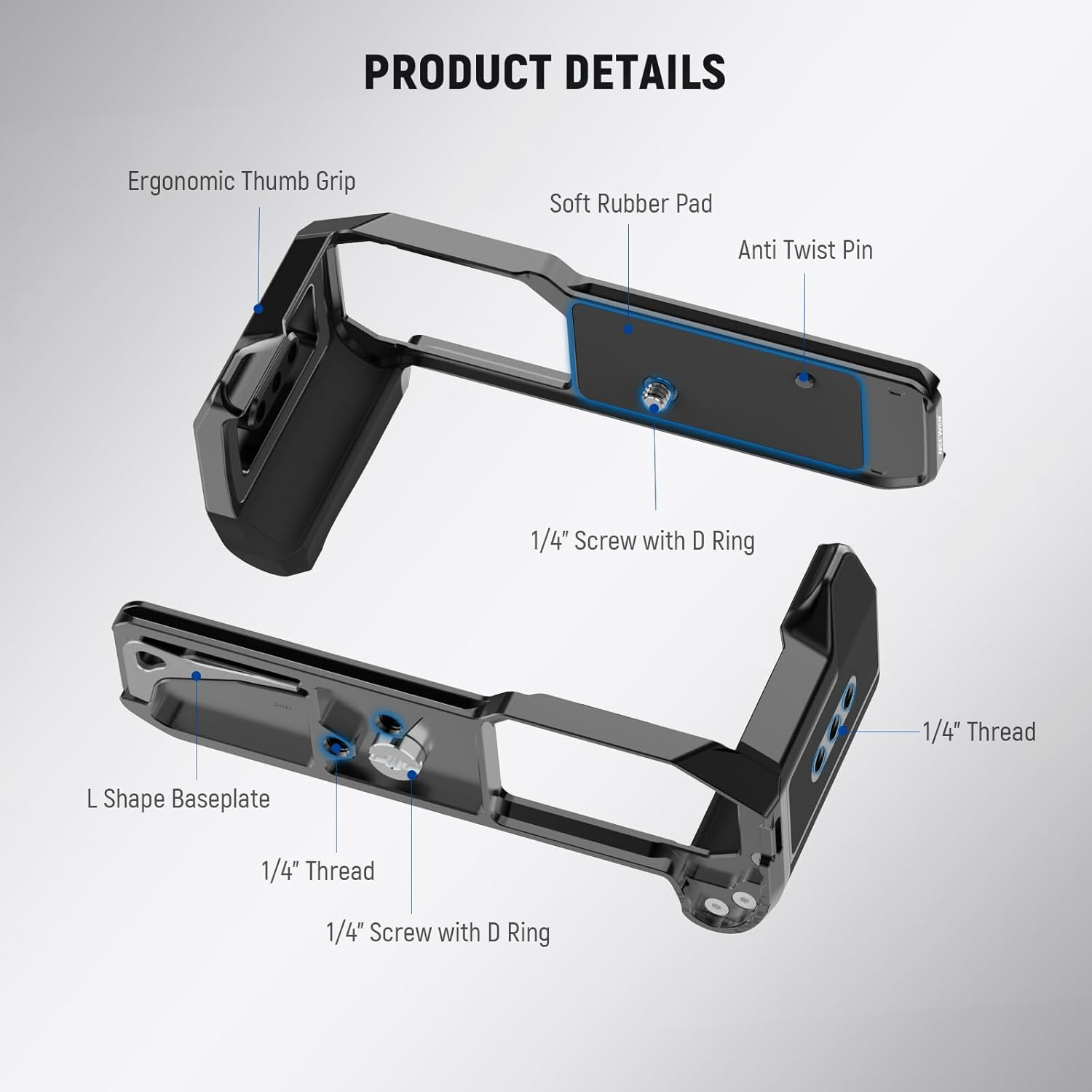 NEEWER Zf Handgrip L Shaped Grip Compatible with Nikon Z F Camera, Retro Mounting Baseplate L Bracket with Handle, Thumb Grip & Aluminum Shutter Button, Compatible with Arca Type Tripod Head, CA134 image number 4