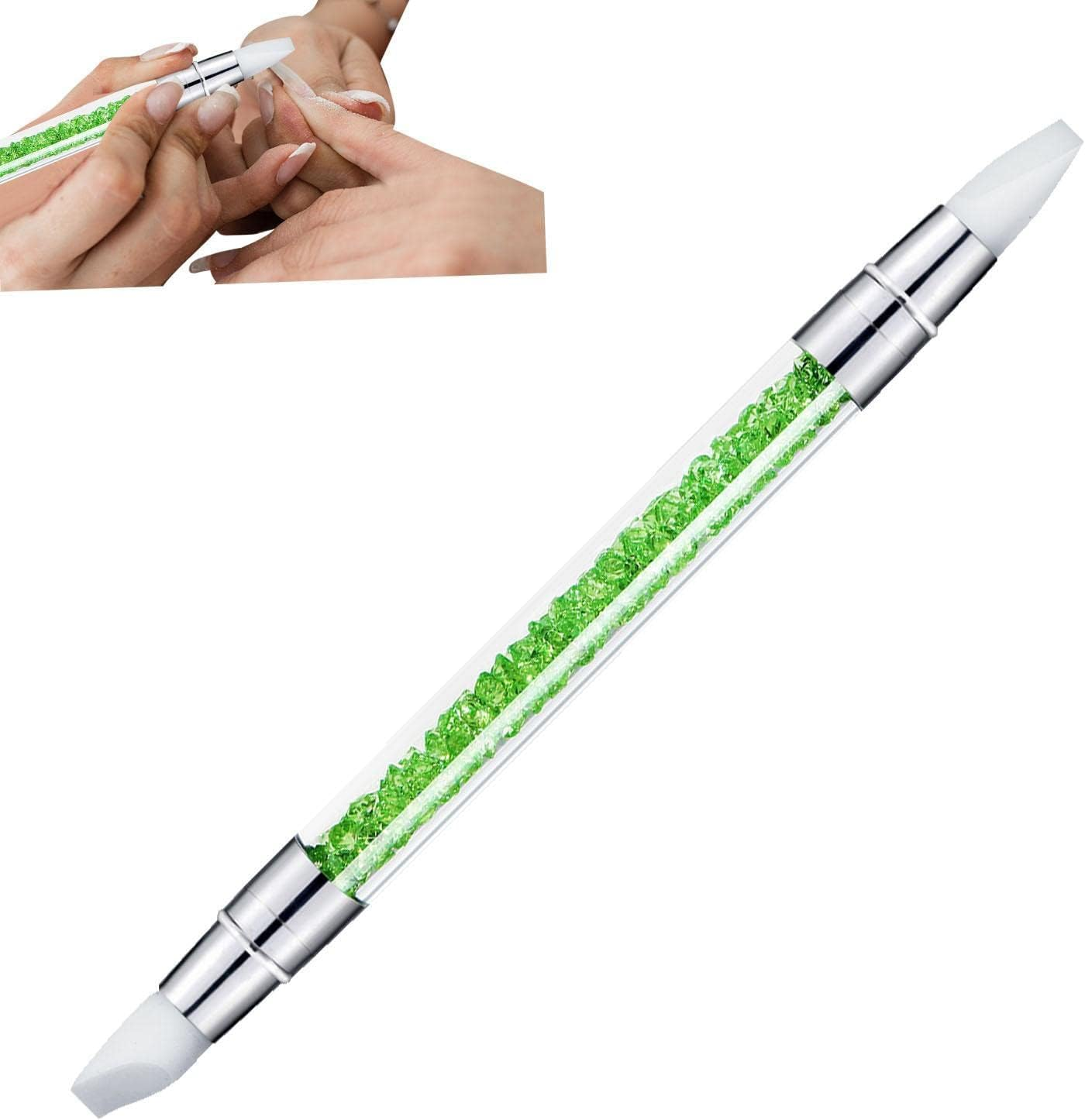 Silicone Nail Brush,Chrome Powder Applicator | Dual Head Carving Drawing Dotting Tool, Acrylic Rhinestone Handle, Art Tools for Carving, Shaping Fengr-Au - 1 image number 5