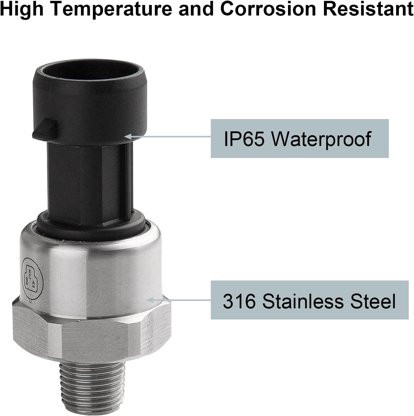 Ronybuy 150 Psi Fuel Oil Pressure Transducer Sensor Sender 1/8" -27 NPT Thread with Harness Kit for Oil Fuel Air Water, Stainless Steel 0-150 Psi Sensor Pressure Transmitter image number 1