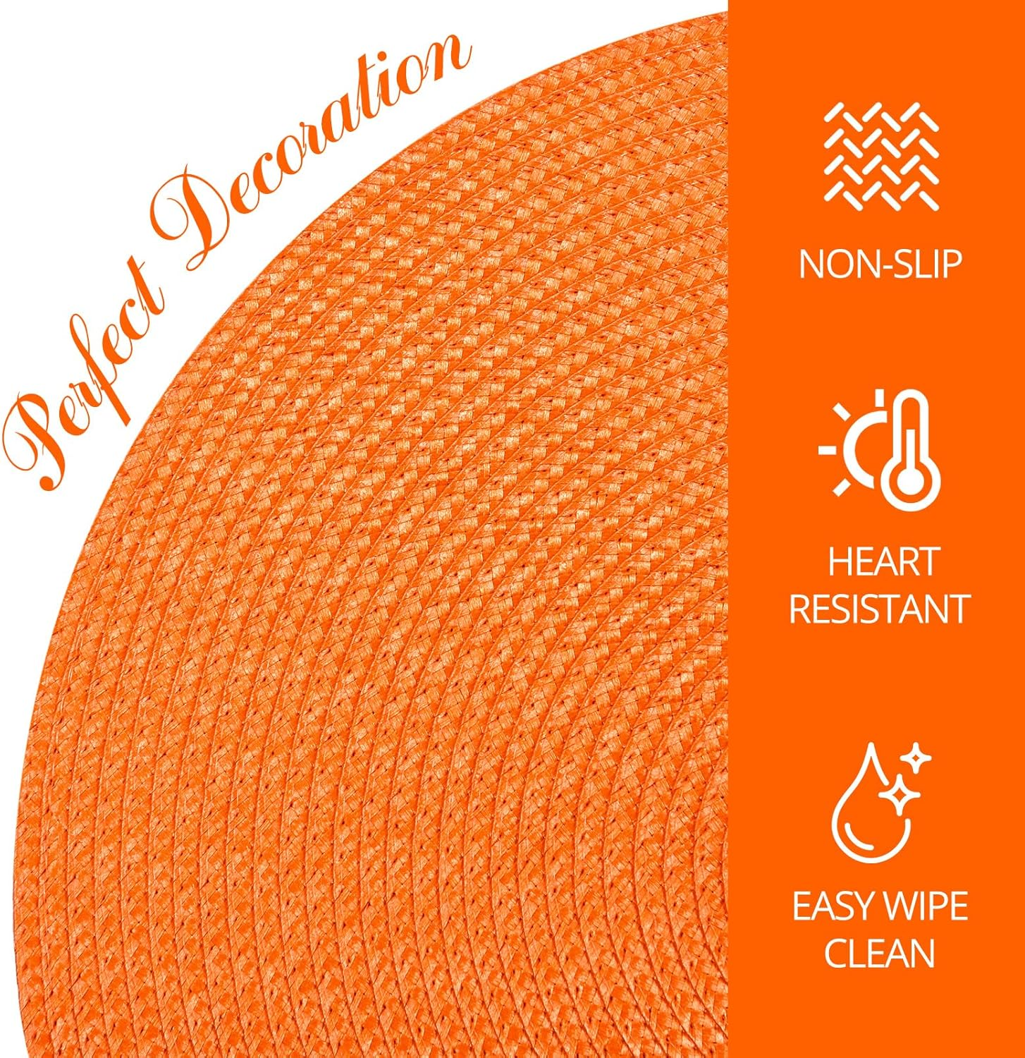 Round Braided Placemats Set of 4 15 Inch round Table Mats for Dining Table Heat Resistant Non-Slip Circle Place Mats (Orange) - Brown-4 image number 2