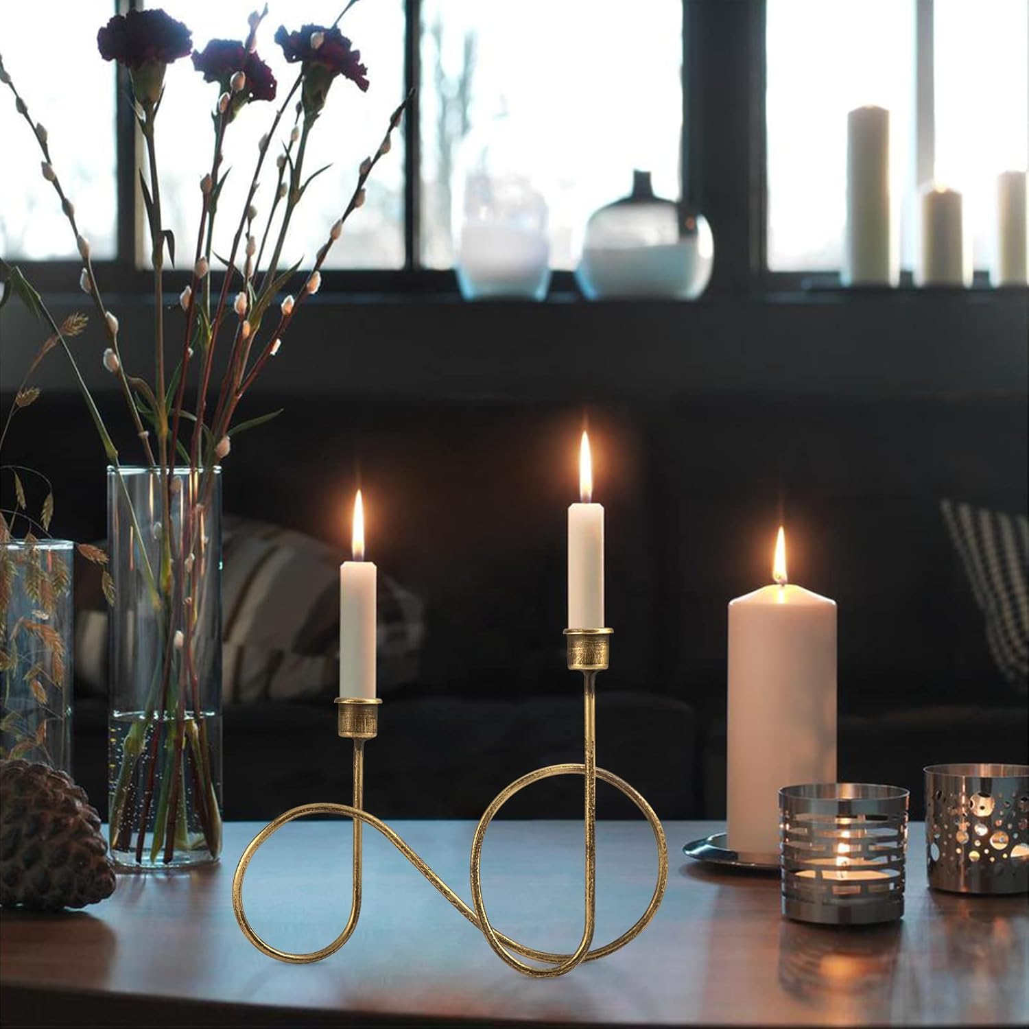 Twisted Brass Style Candle Holder, Candlestick Holder for Table Decoration, Holiday, Wedding, Housewarming image number 6